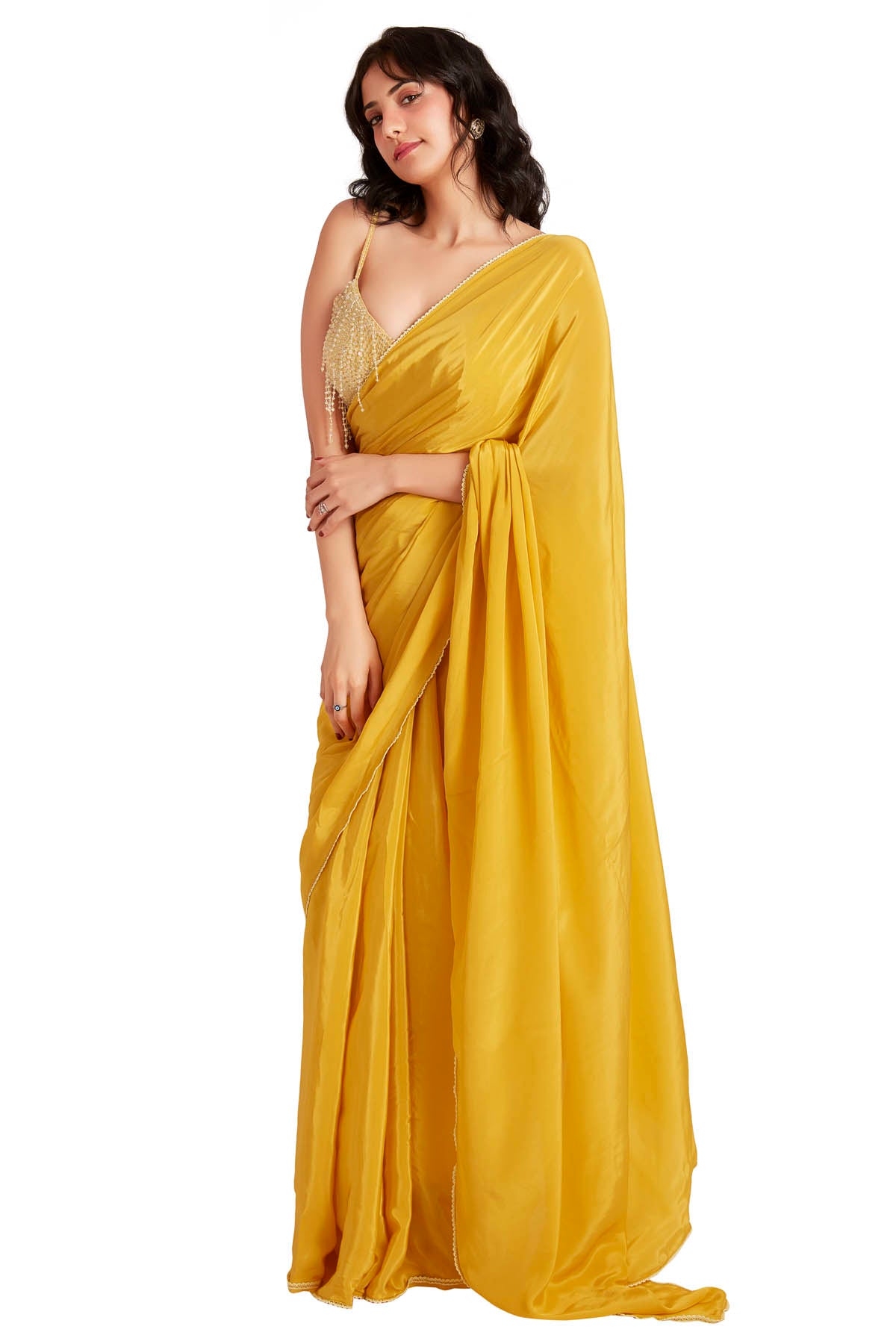 Yellow Crystal Embroidered Saree