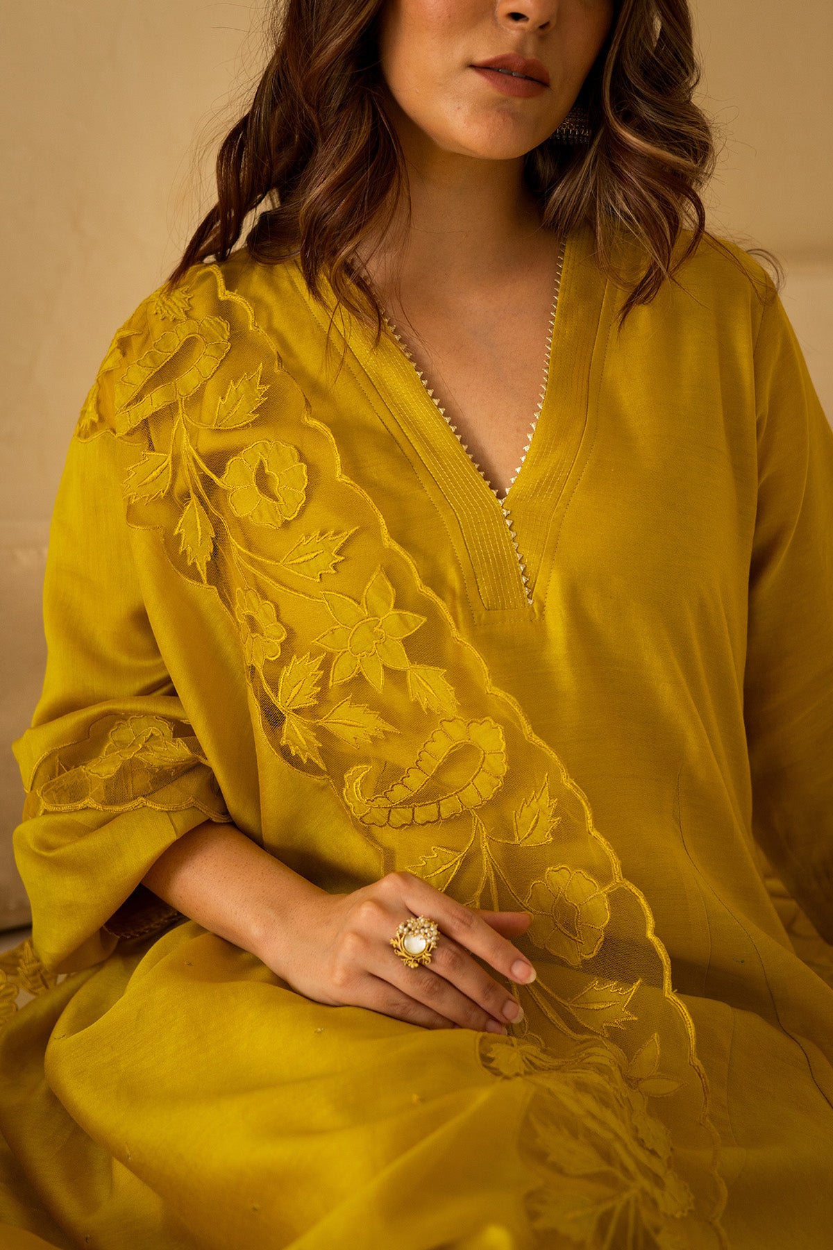Yellow Cut Work Anarkali Set