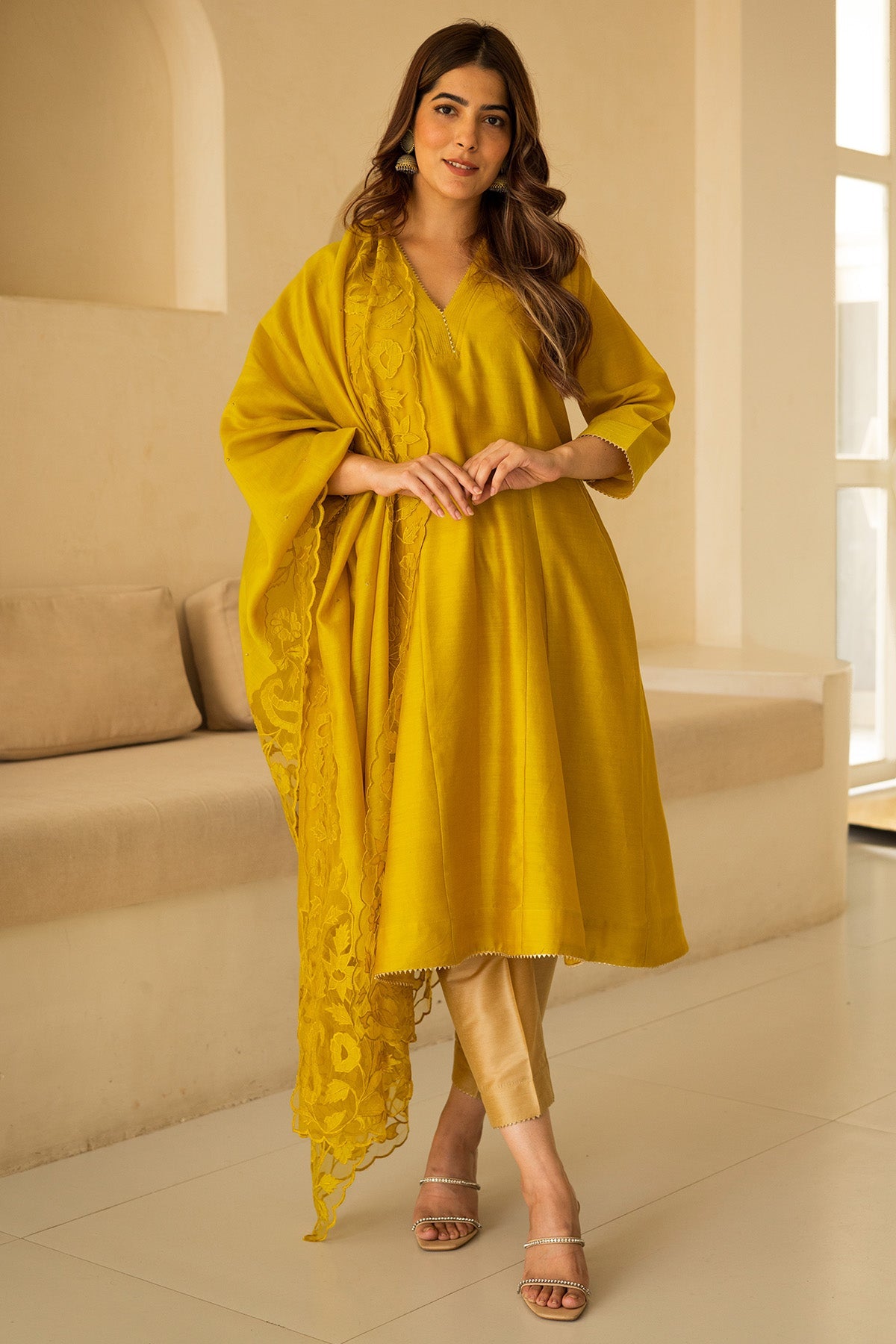 Buy Yellow Cut Work Anarkali Set for women by The Hemming Bird online available at scrollnshops