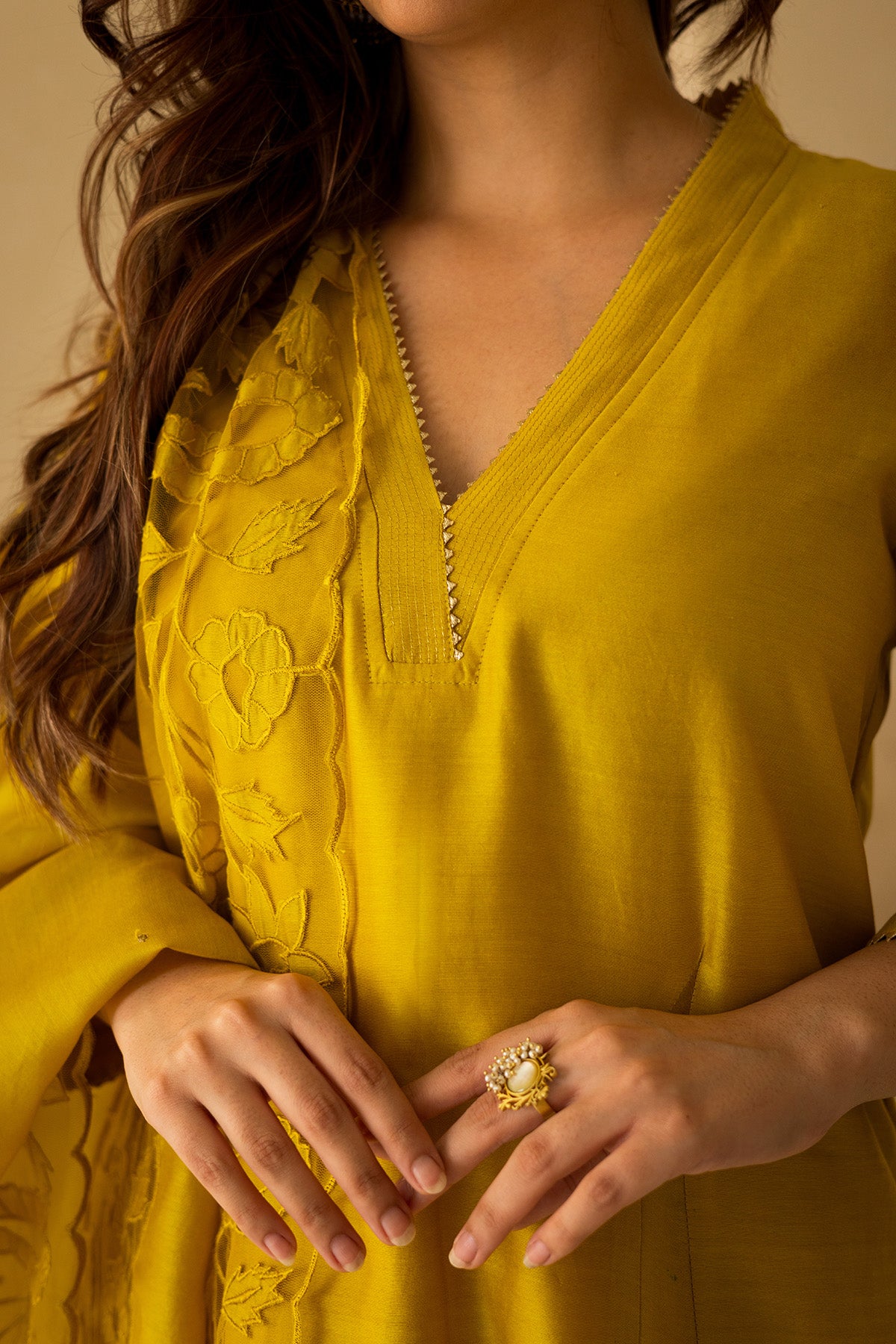 Yellow Cut Work Anarkali Set