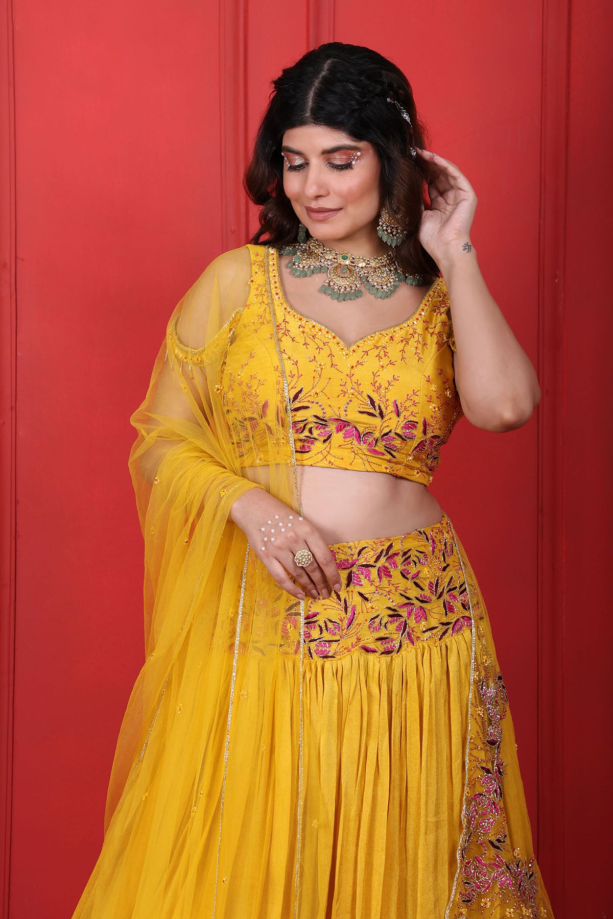 Yellow Cutdana Work Lehenga Set