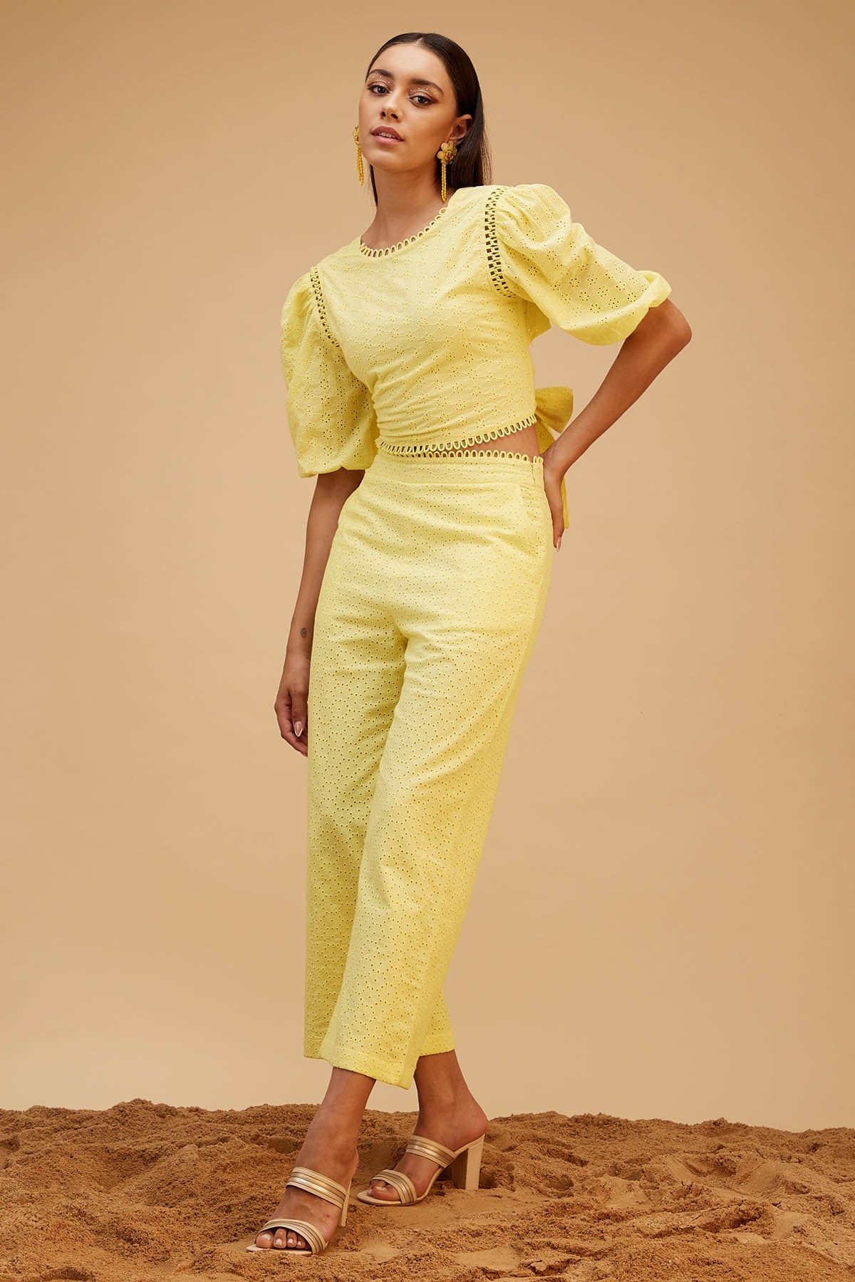 Buy Yellow Cutwork Cotton Co-ord Set Online
