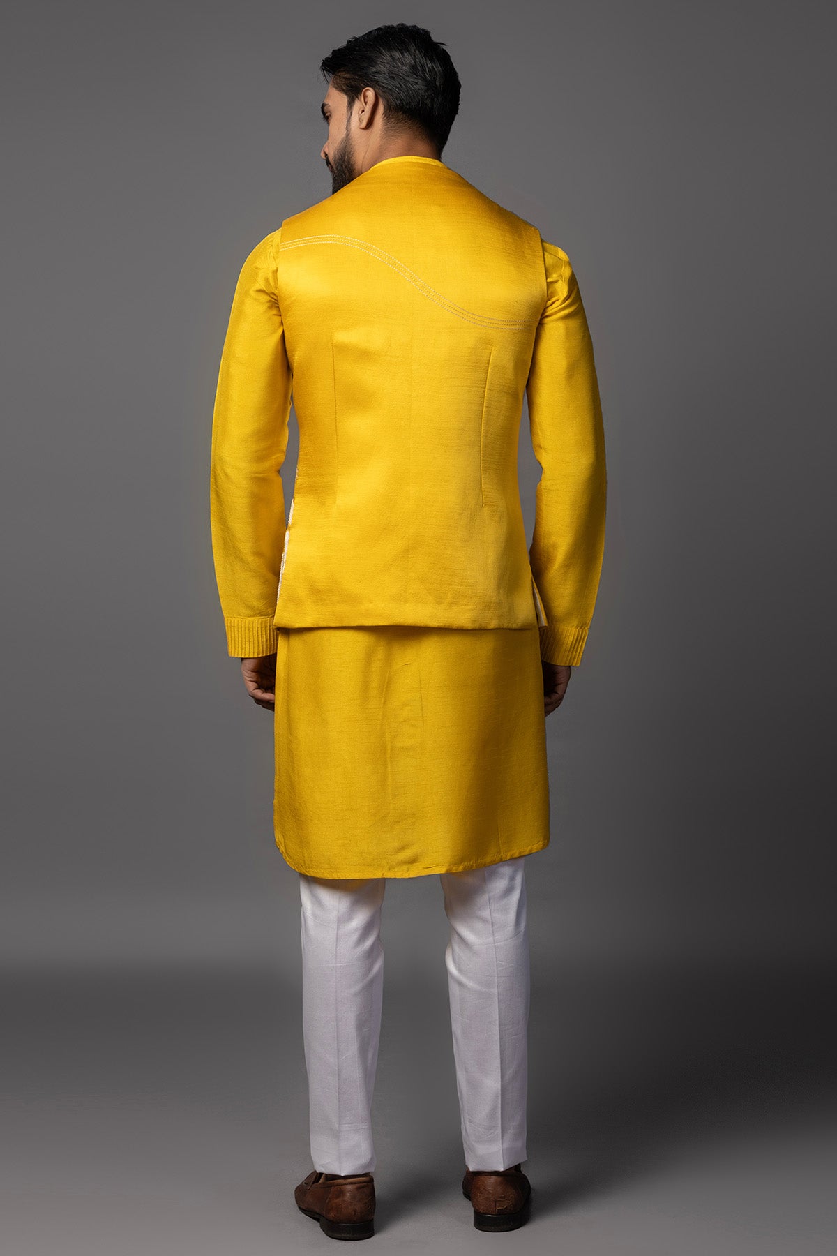 Yellow Dabka & Moti Kurta Set