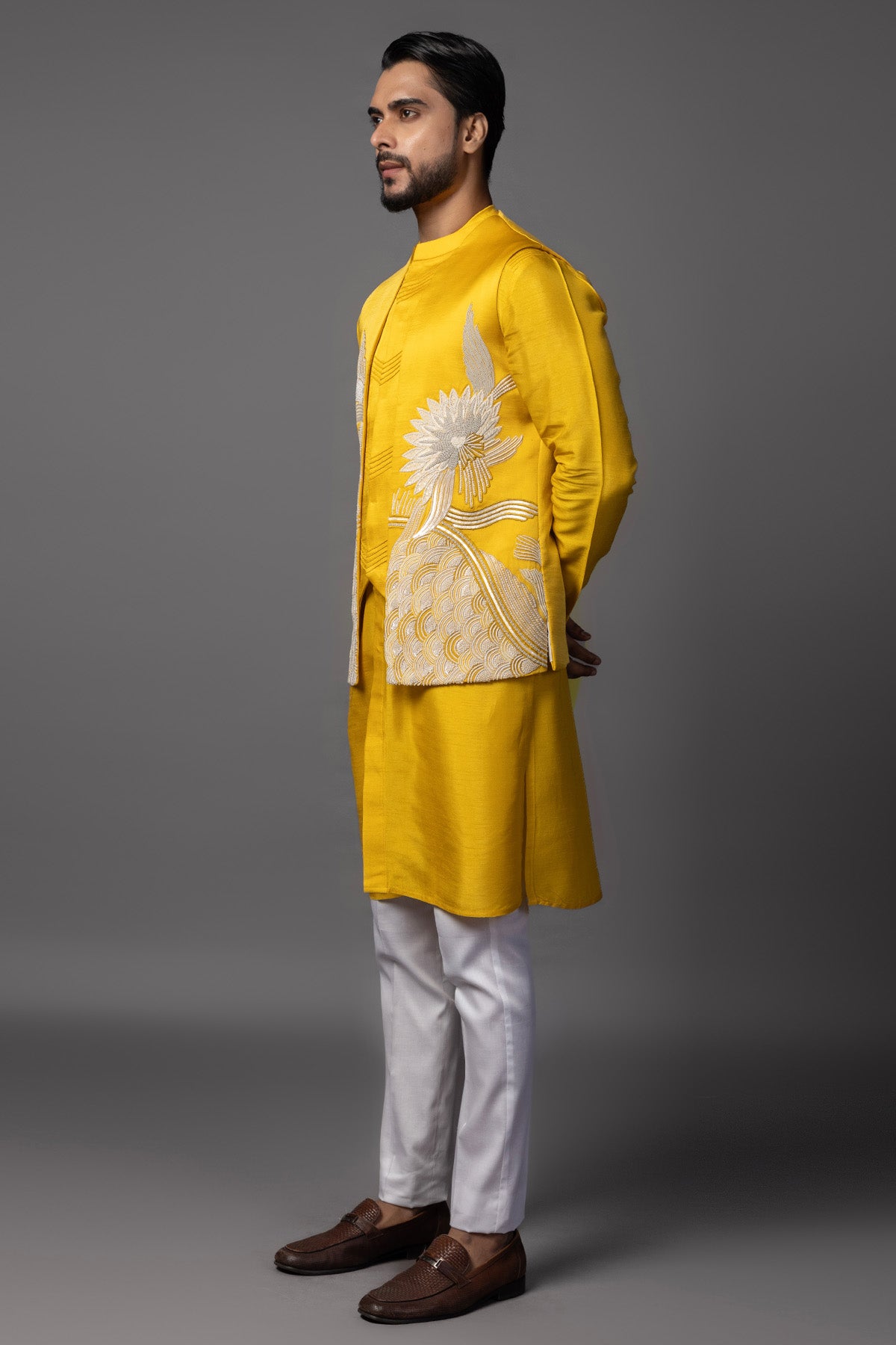 Yellow Dabka & Moti Kurta Set