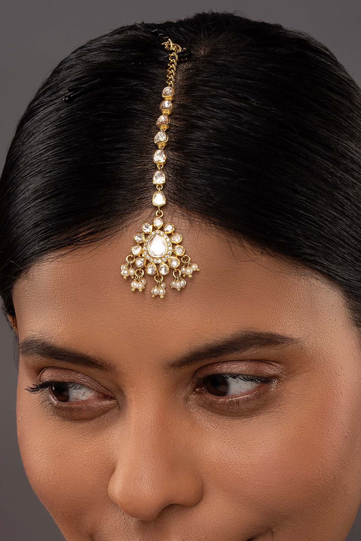 Buy Yellow Diamond Polki Maangtikka for women by Sica online available at scrollnshops