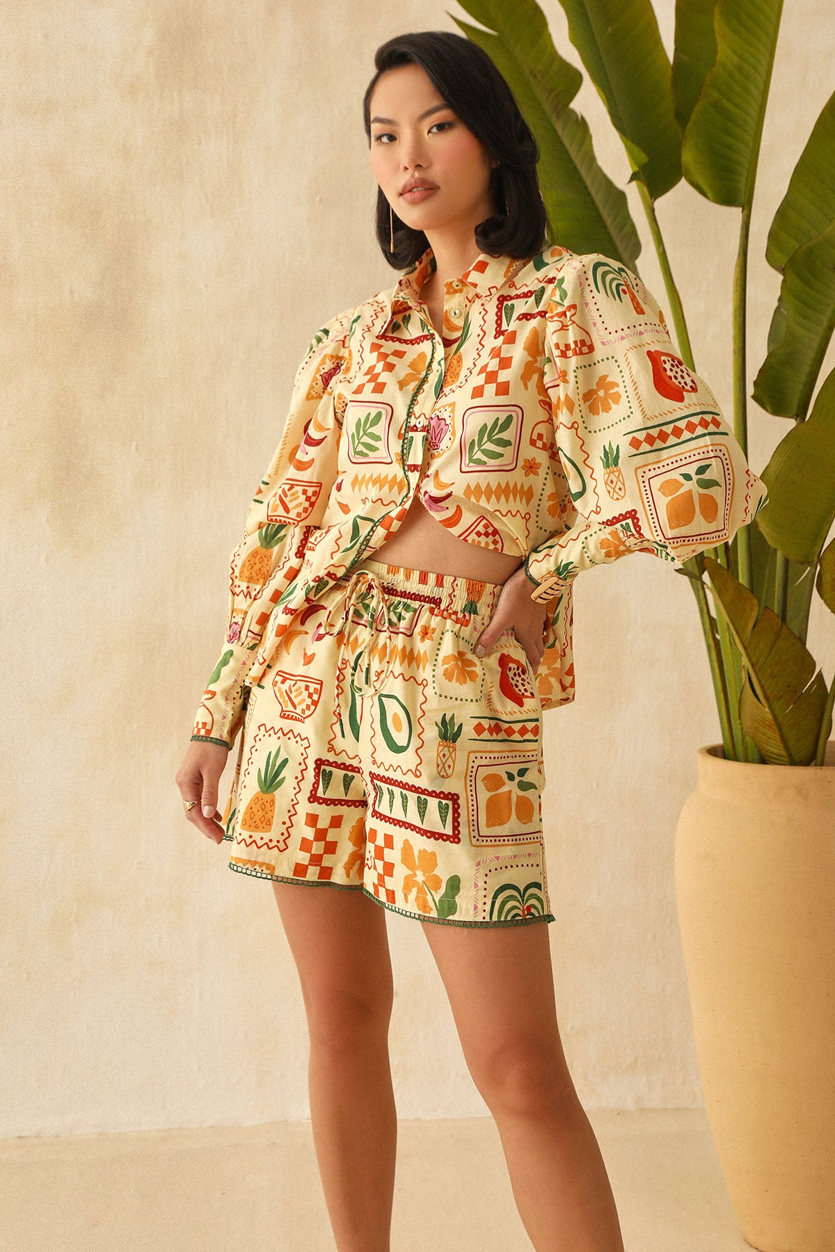 Yellow Digital Fun Print Shorts