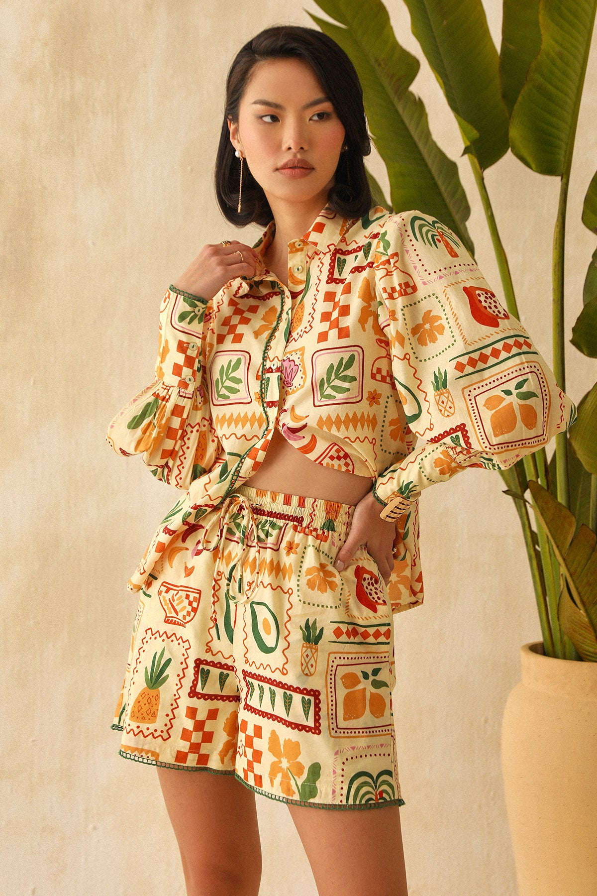 Yellow Digital Fun Print Shorts