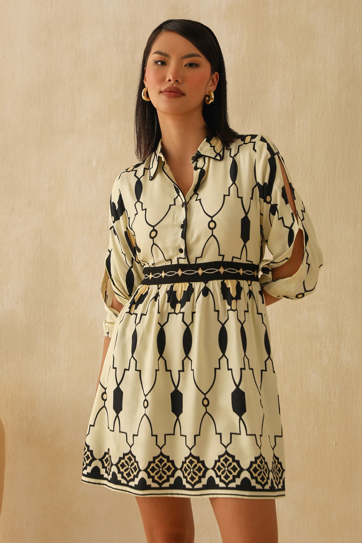 Yellow Digital Print Mini Dress