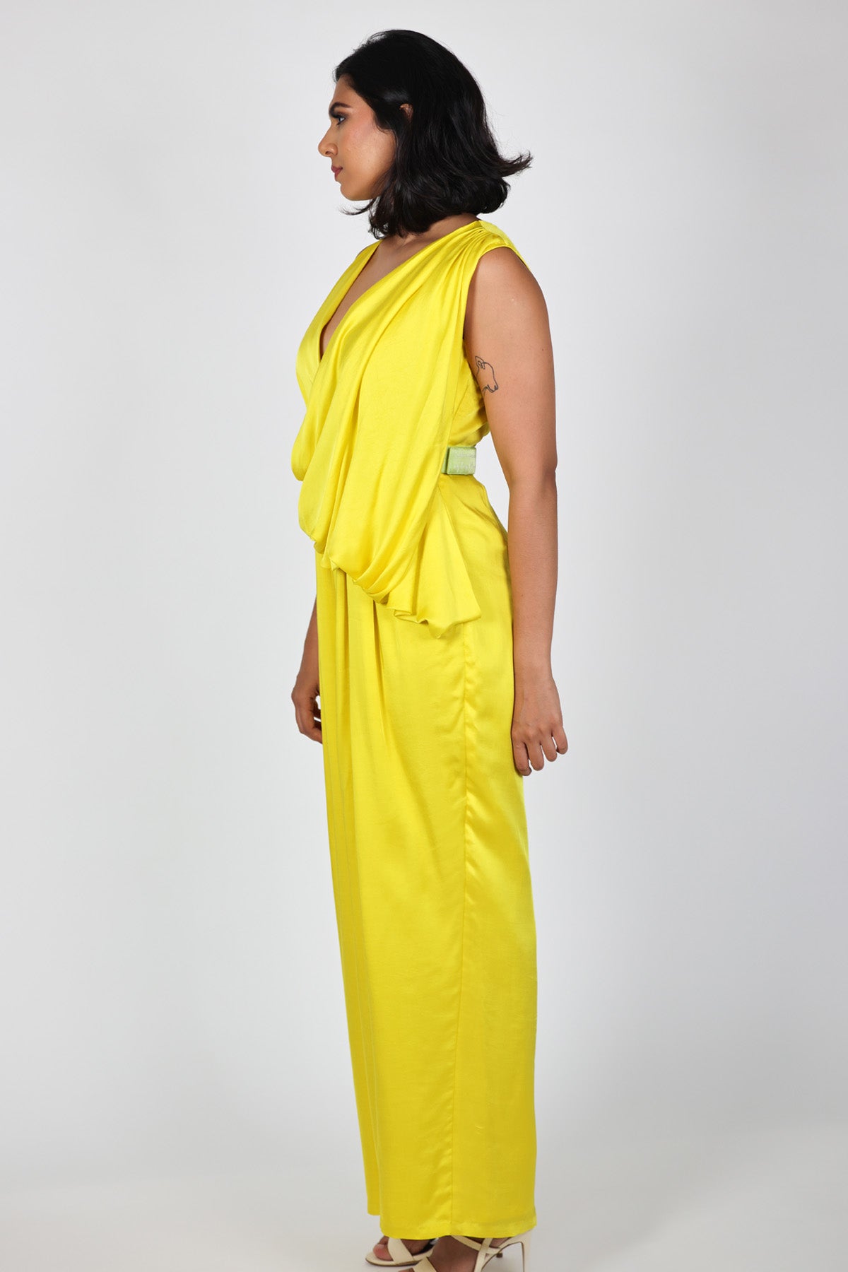 Yellow Drape Sleeveless Jumpsuit
