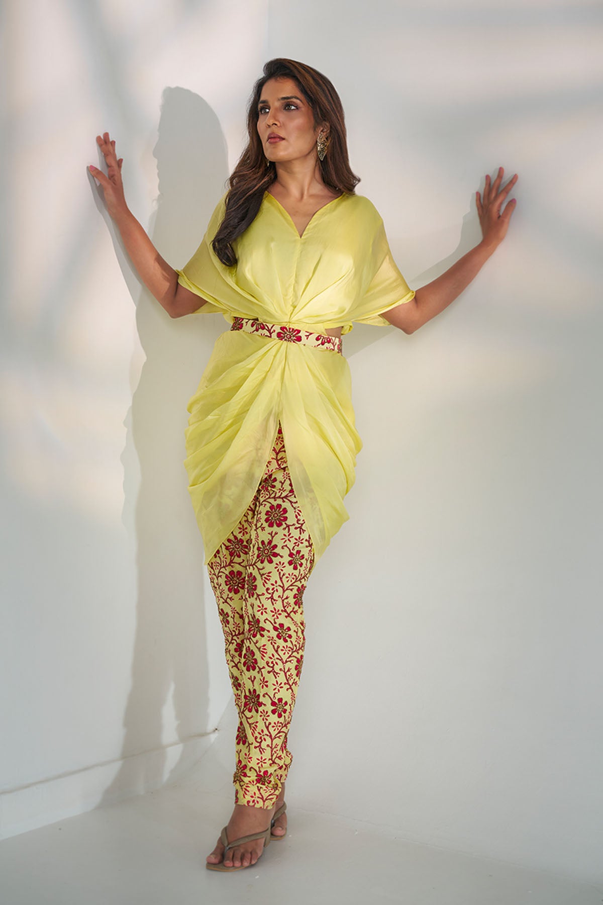 Yellow Draped Indo-Western Set