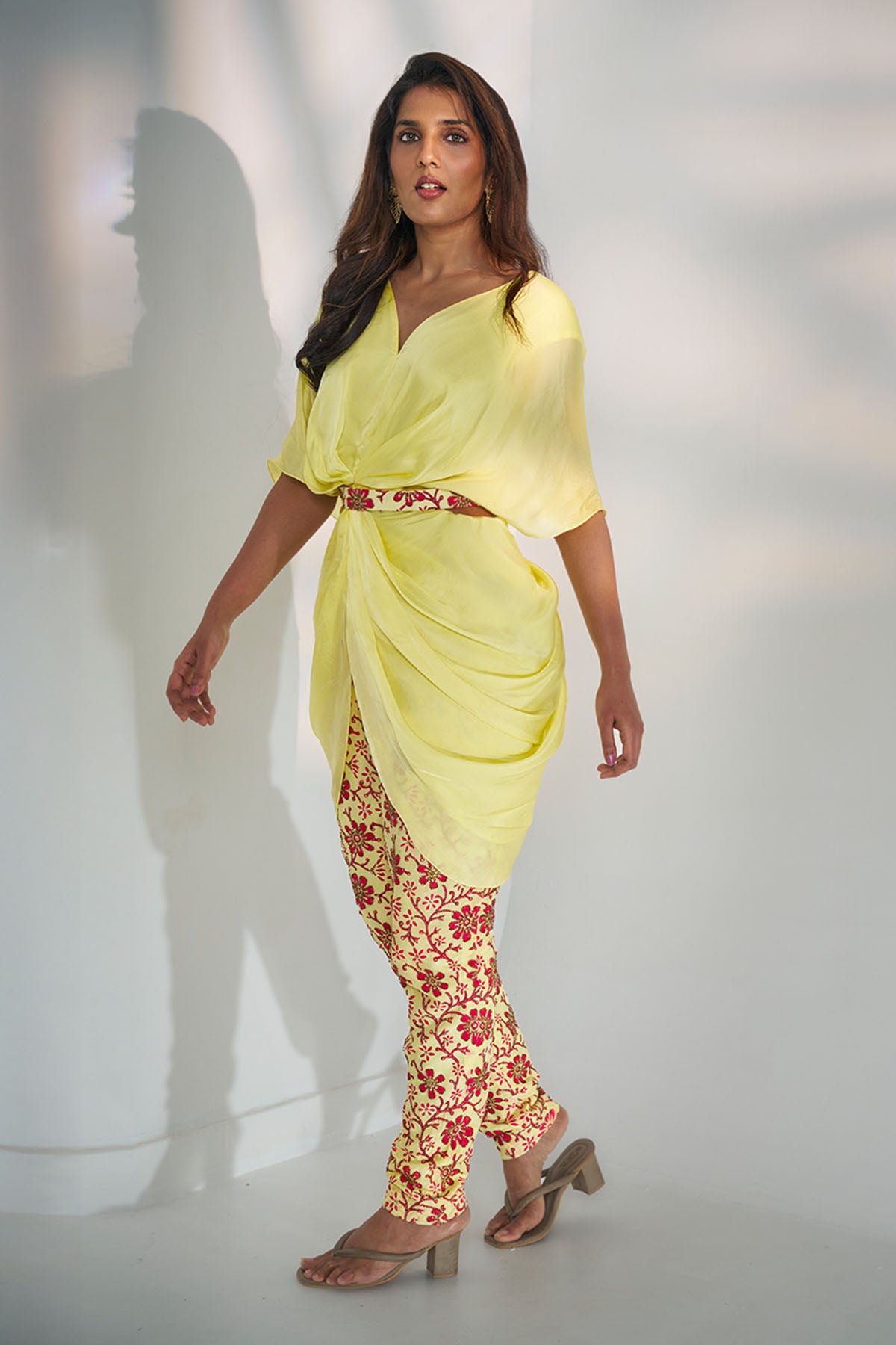 Yellow Draped Indo-Western Set
