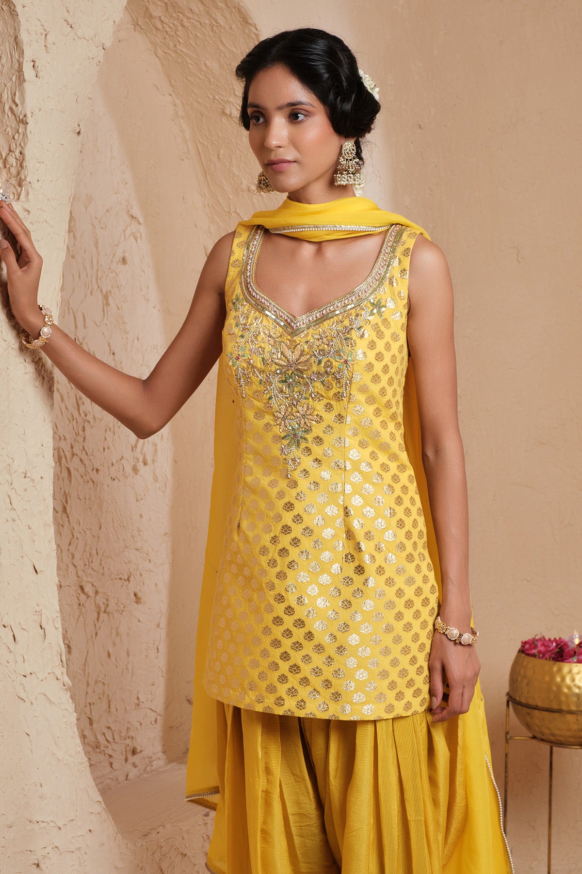 Yellow Draped Patiala Salwar Set