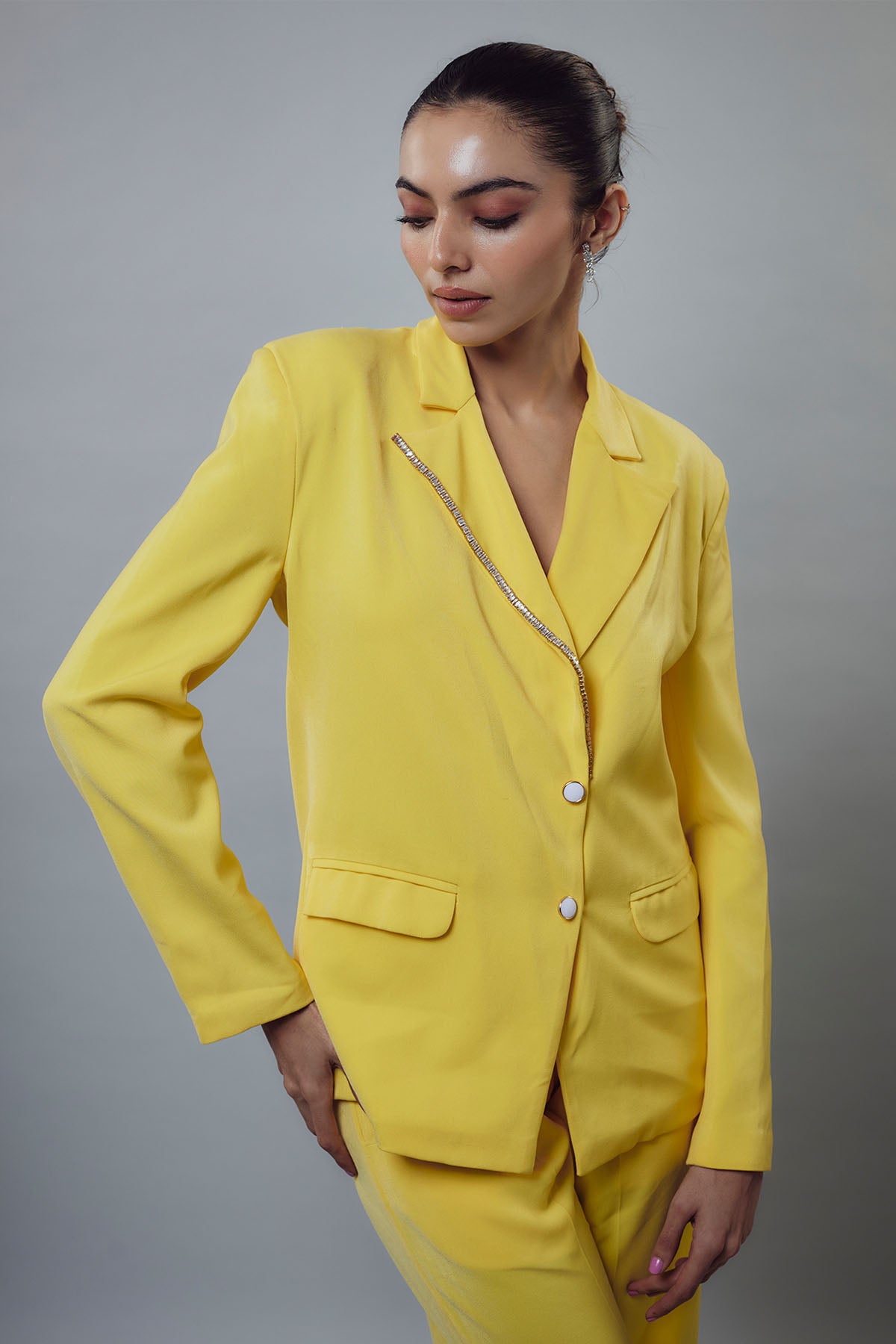 Buy Designer Emblaze Yellow Embellished Blazer Set