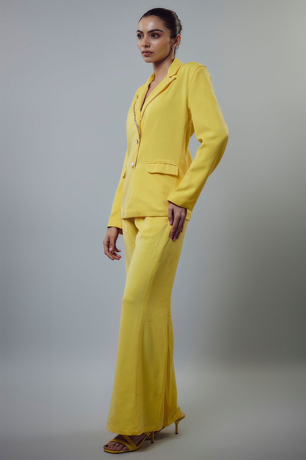 Yellow Embellished Blazer Set