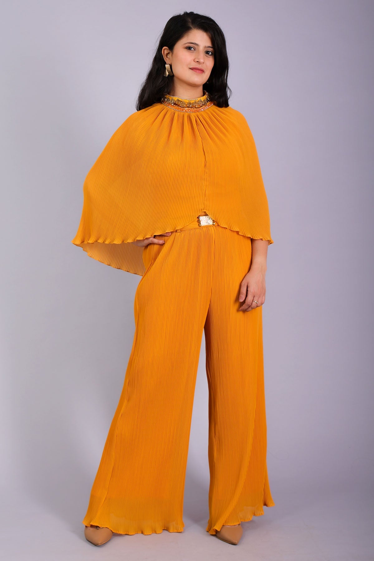 Etti Kapoor Yellow Embellished Cape Set Online
