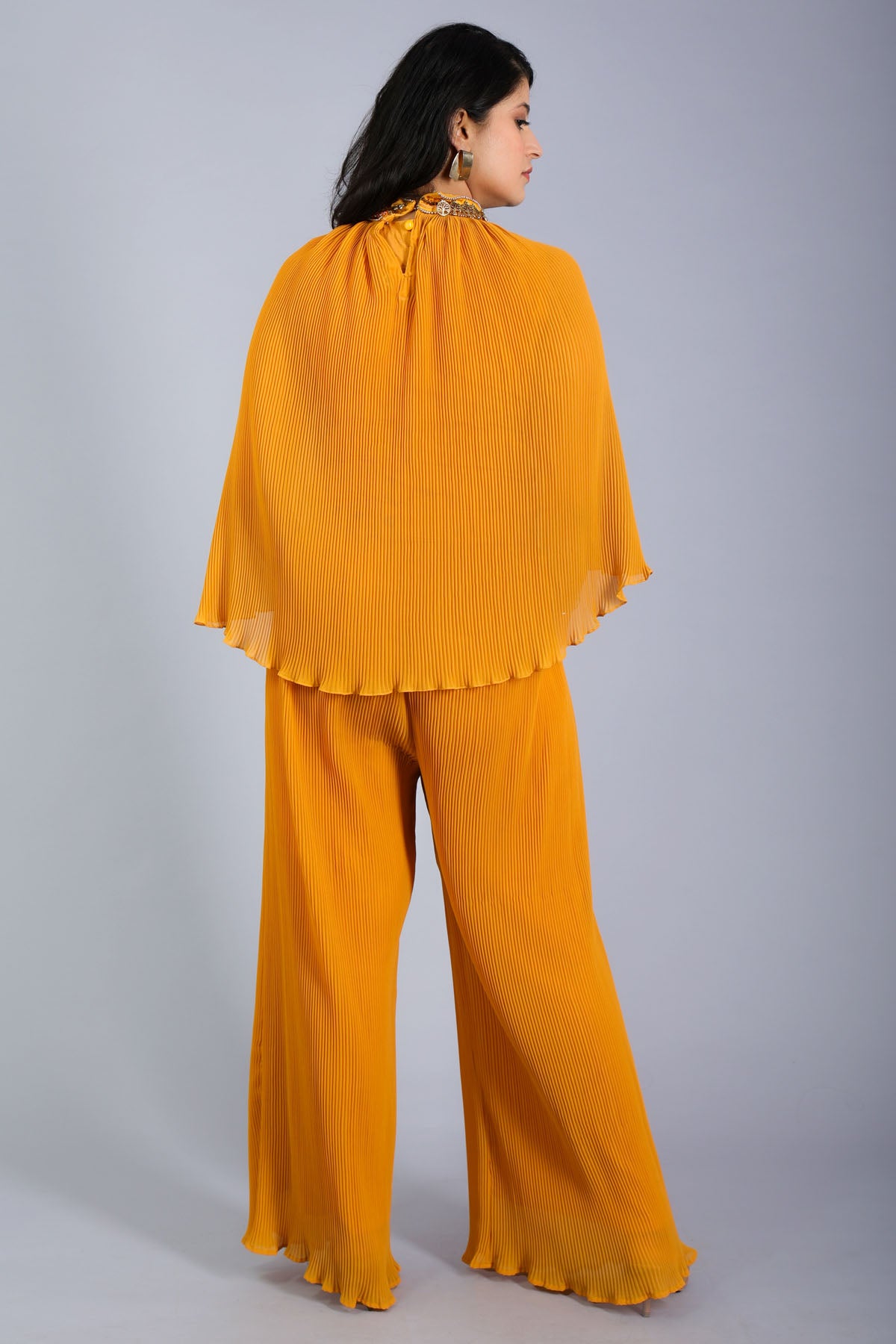 Yellow Embellished Cape Set