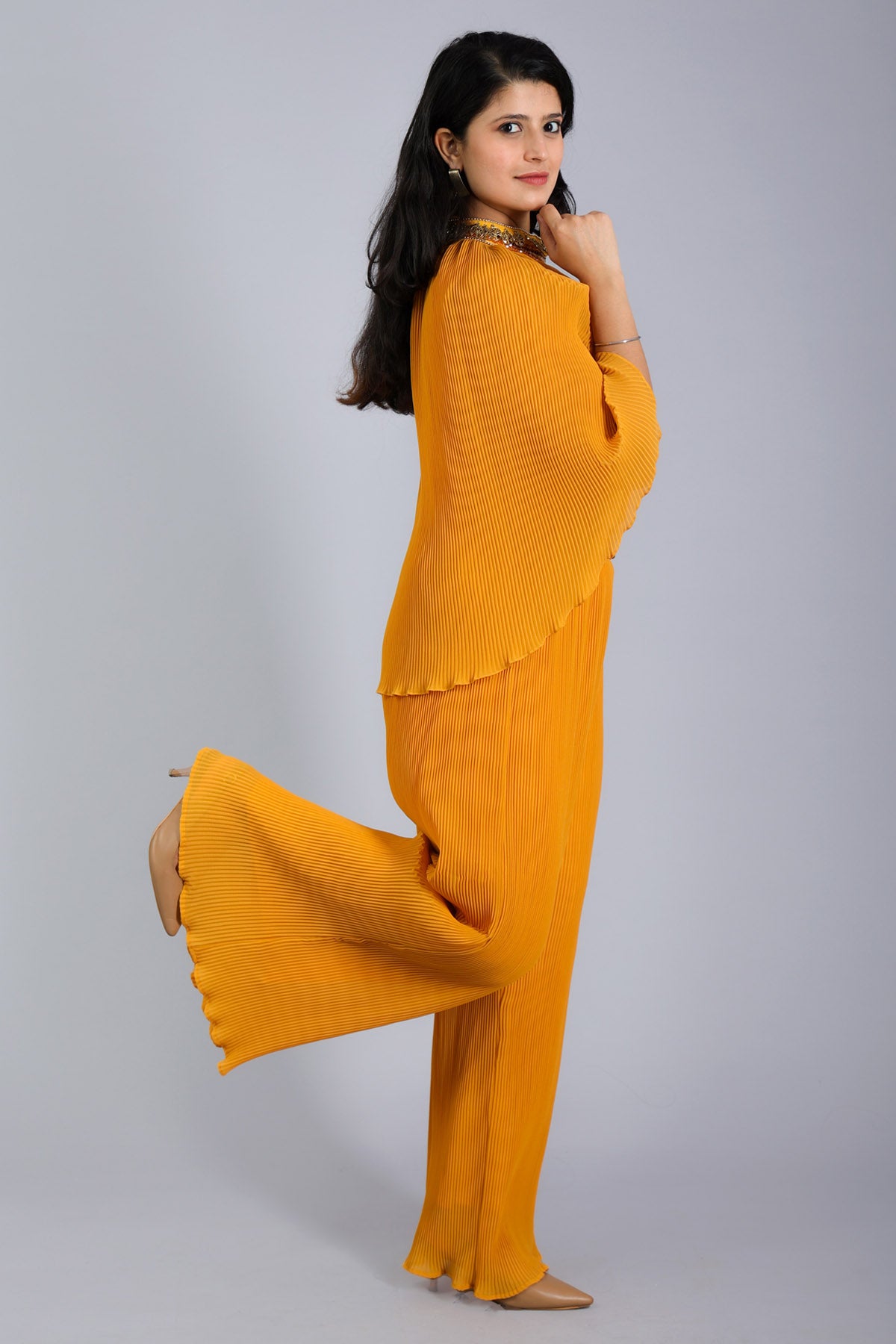 Yellow Embellished Cape Set