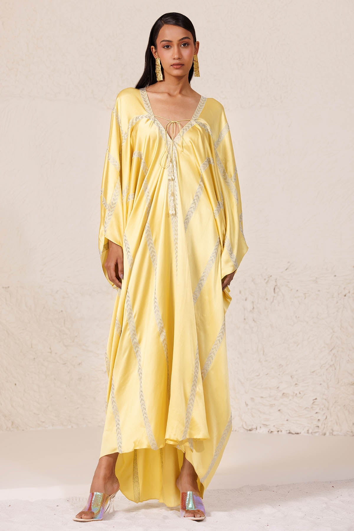 Chhaya Mehrotra Yellow Embellished Long Kaftan for women online at ScrollnShops