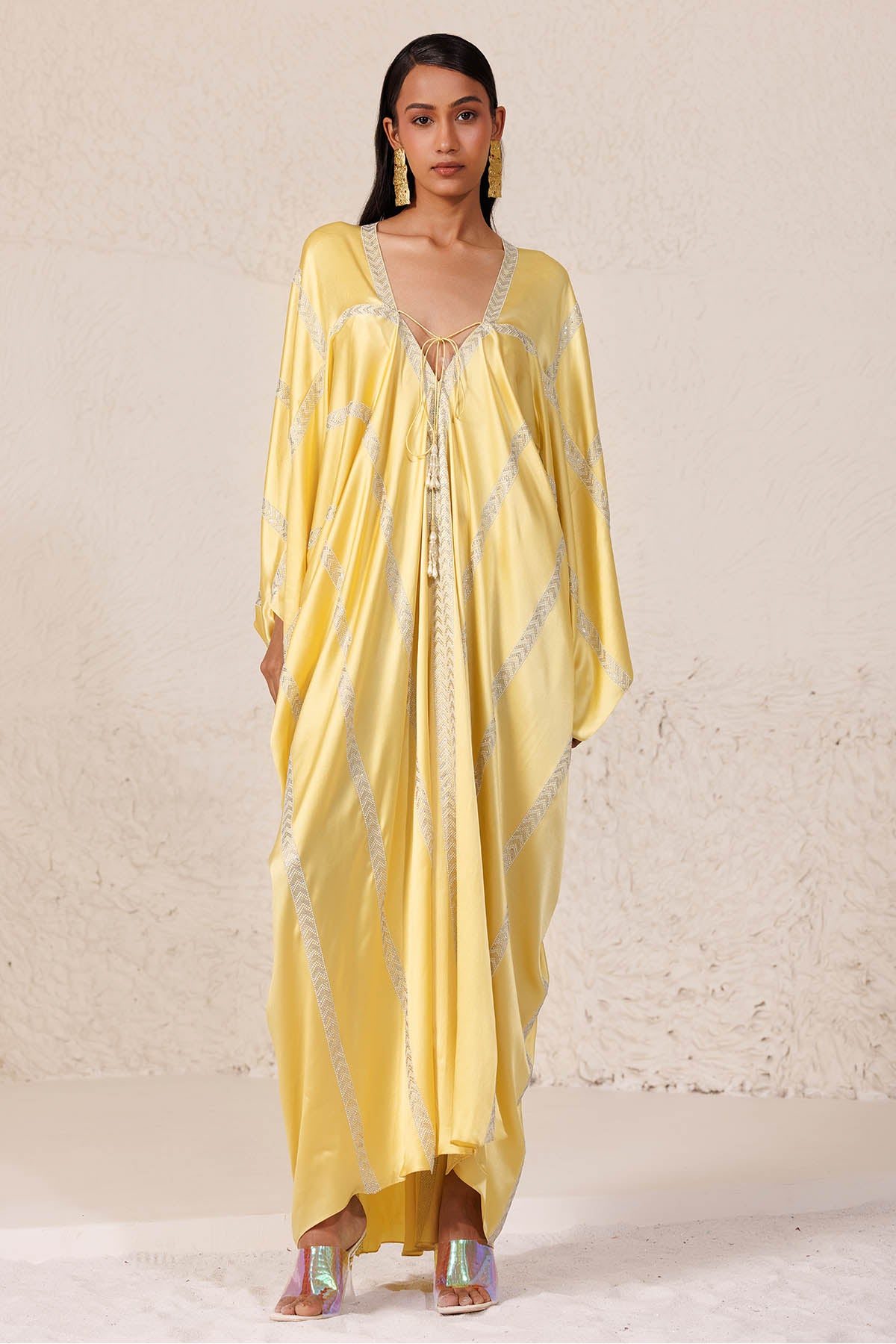 Yellow Embellished Long Kaftan