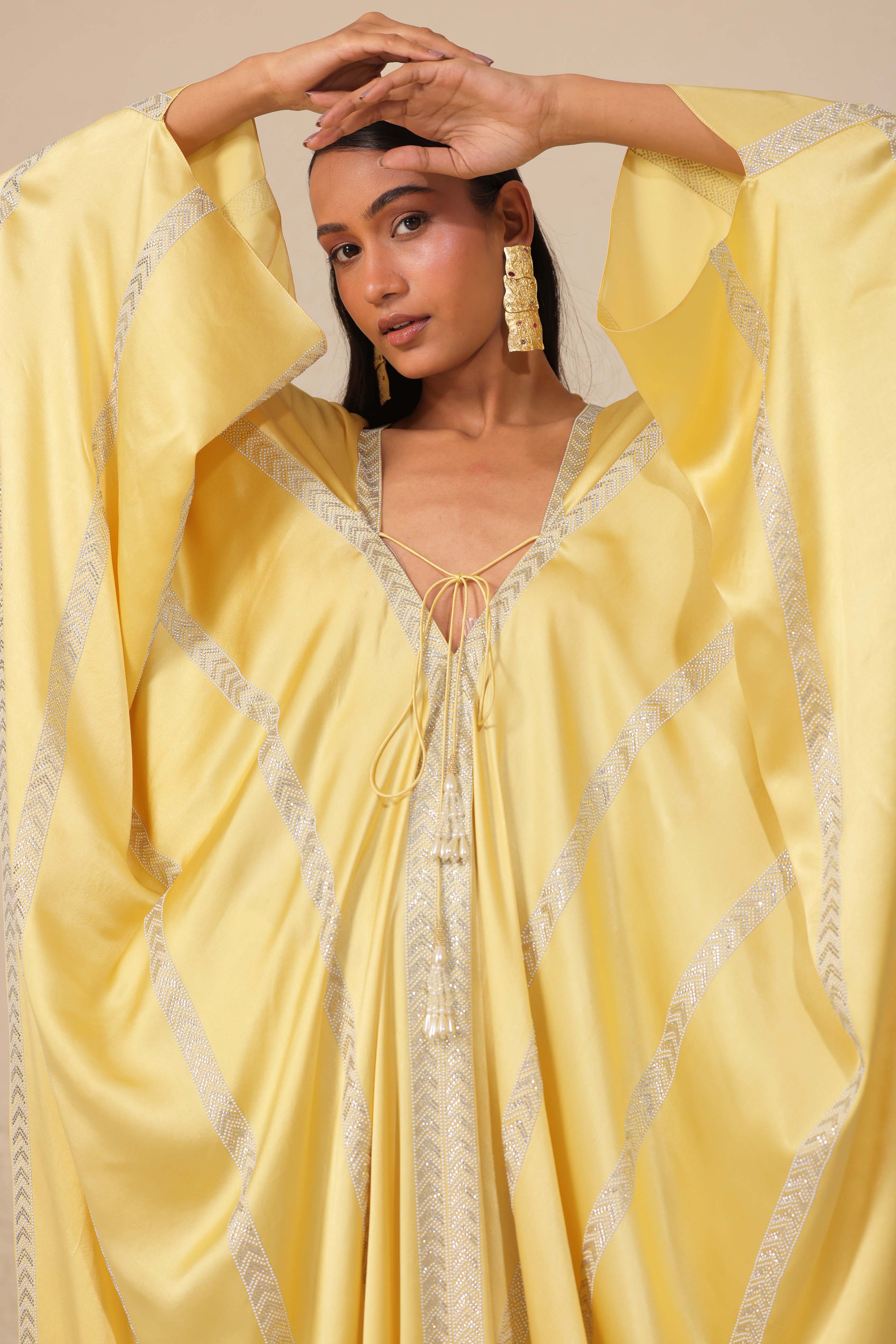 Yellow Embellished Long Kaftan
