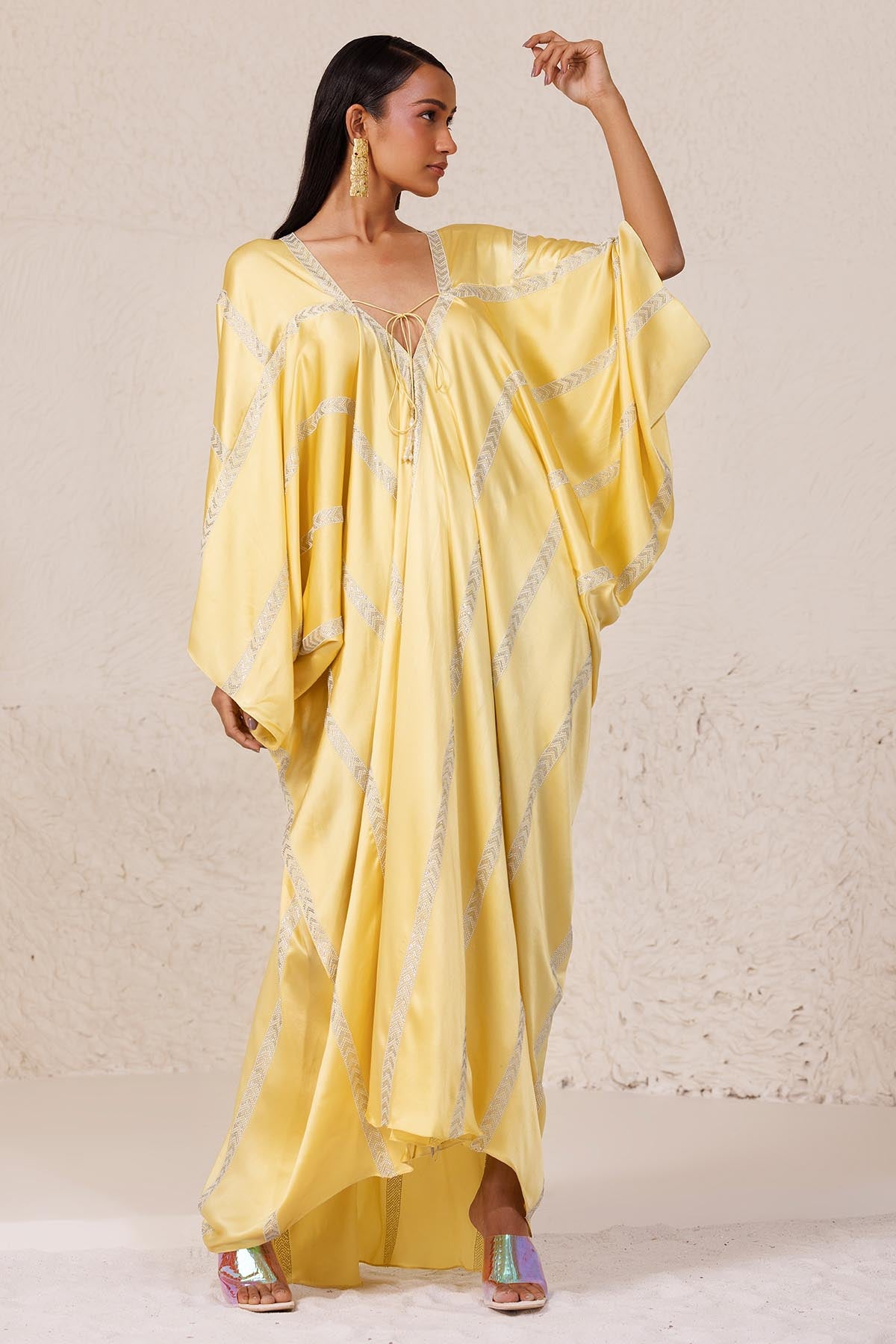 Yellow Embellished Long Kaftan