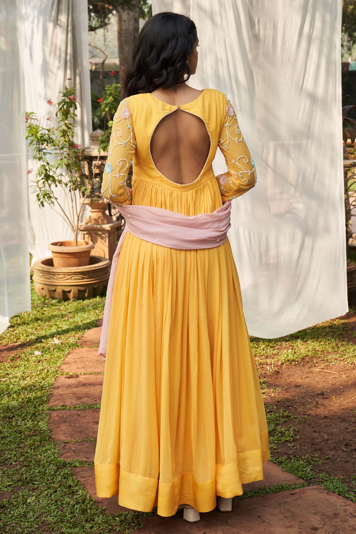 Yellow Georgette Anarkali Set