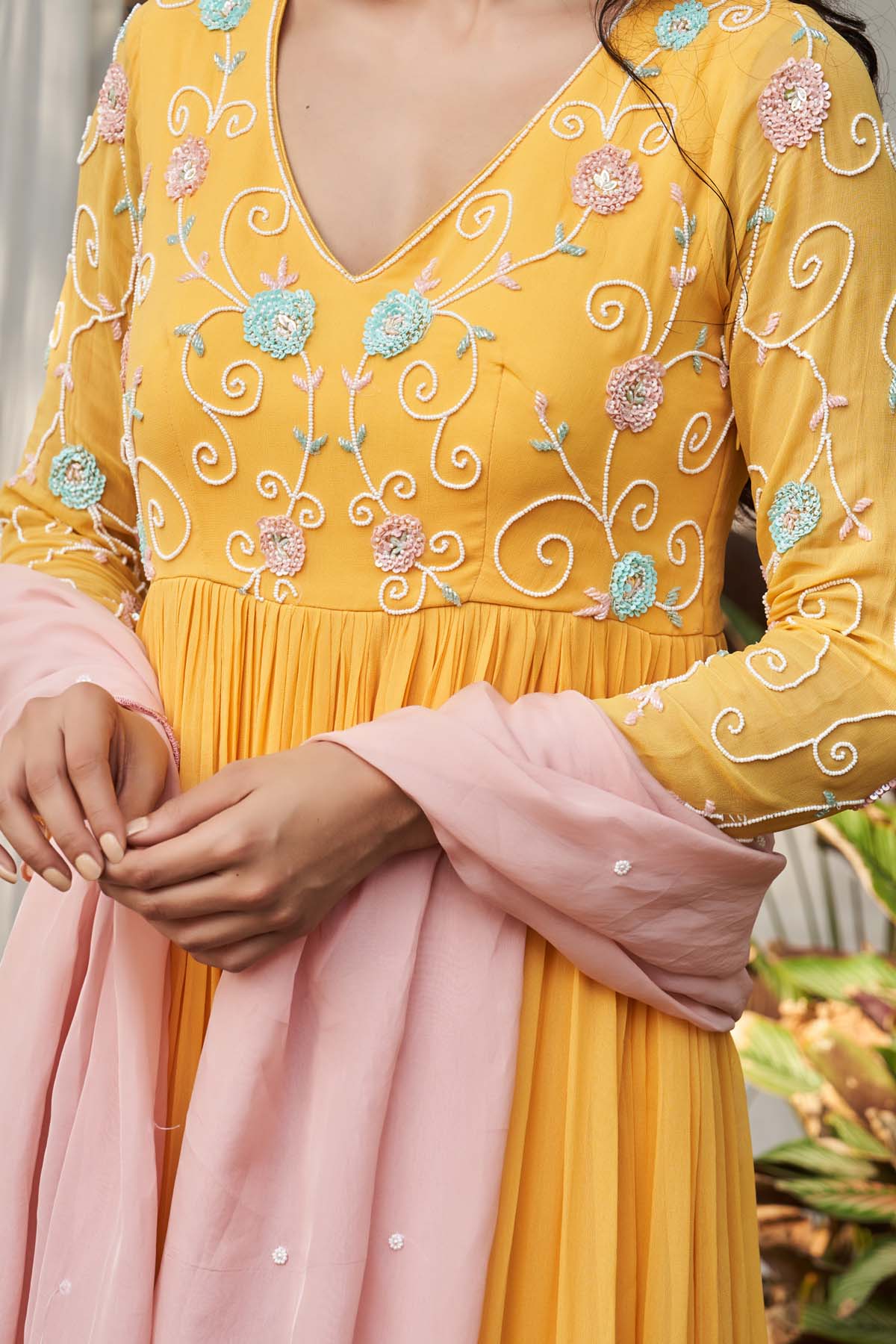 Yellow Georgette Anarkali Set
