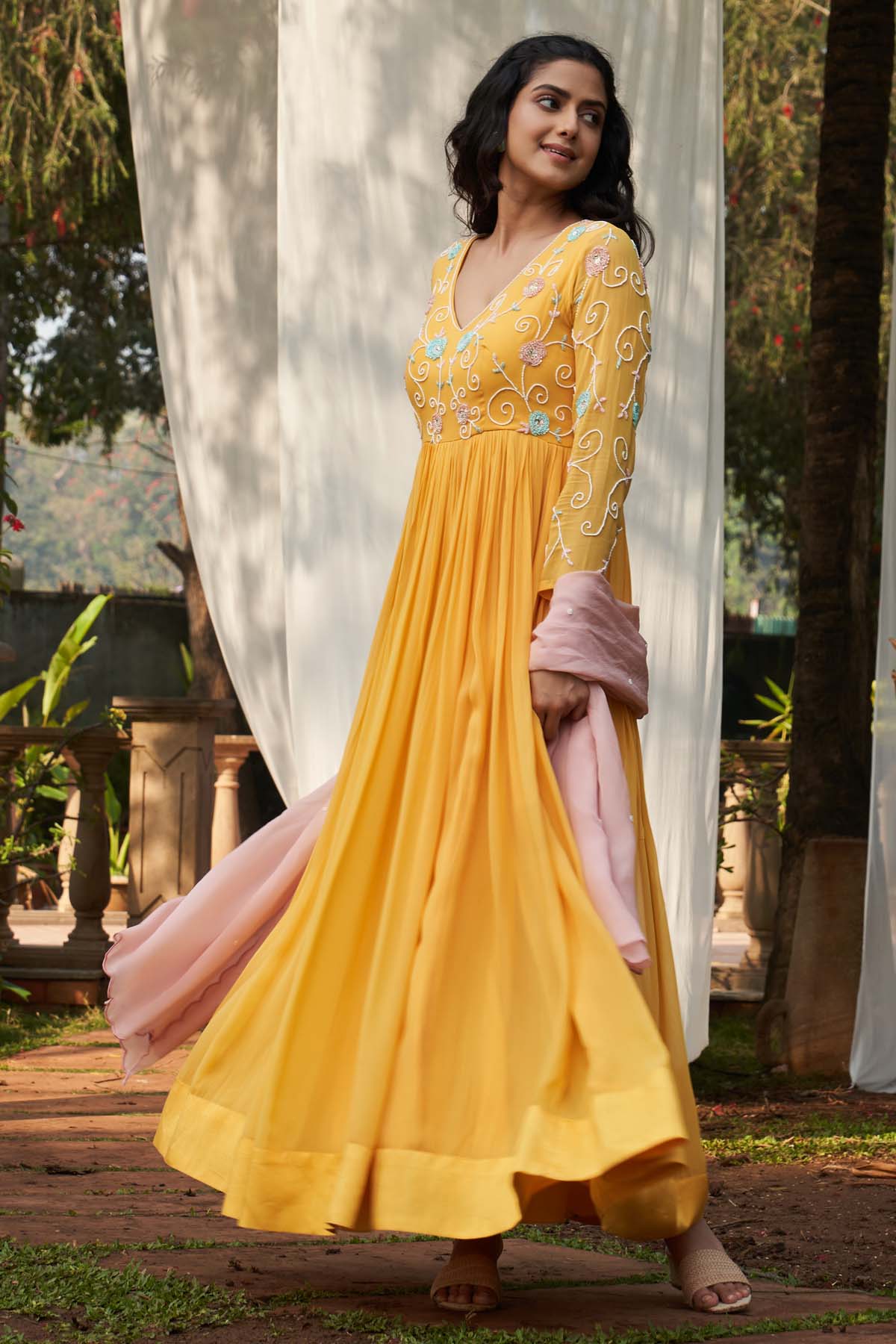 Yellow Georgette Anarkali Set