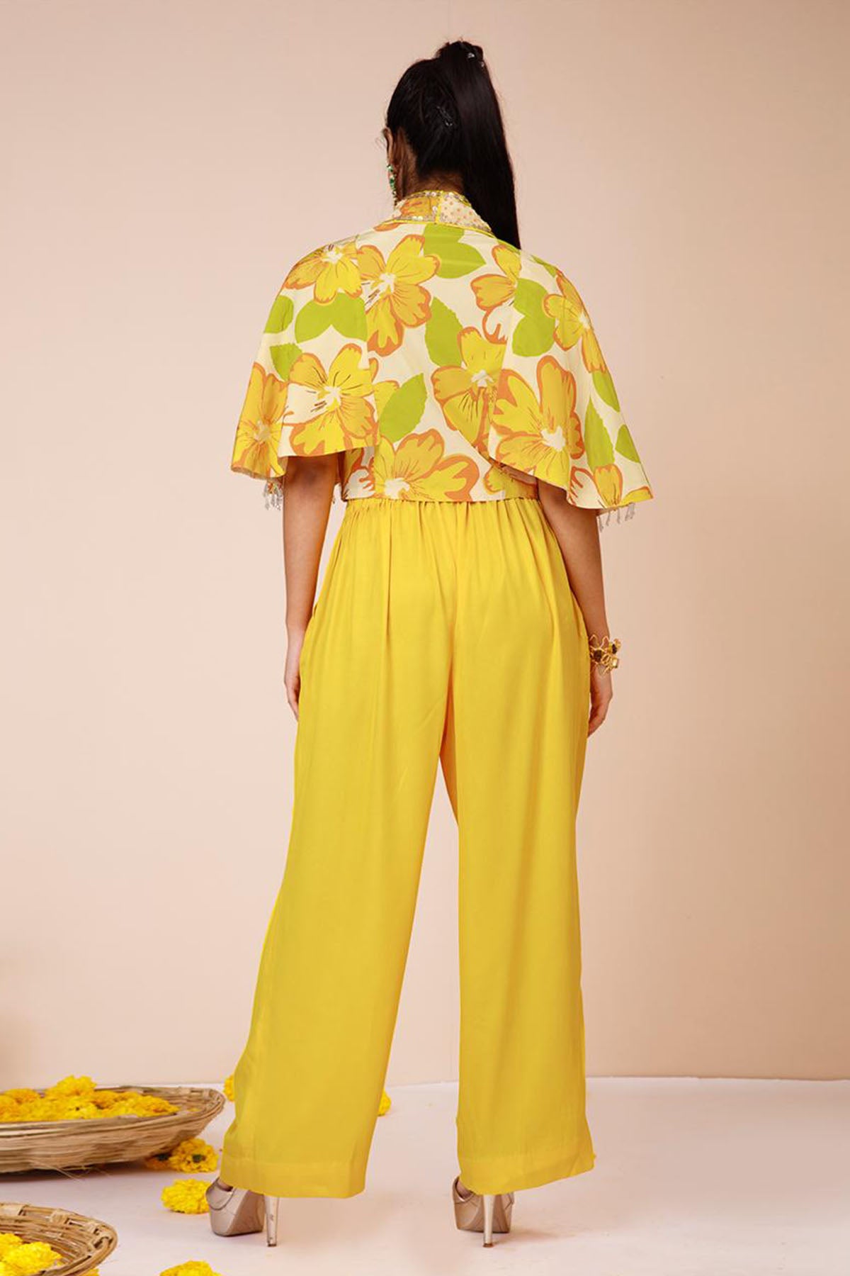 Yellow Embroidered Blazer Set