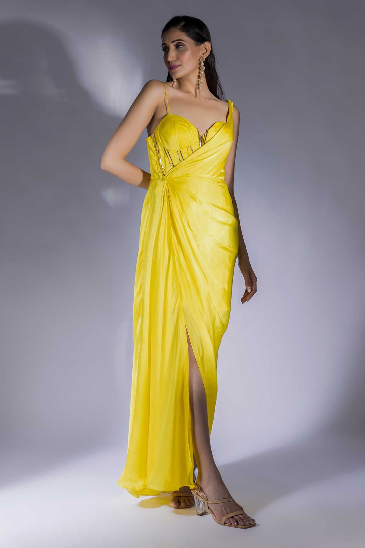 Buy Yellow Embroidered Corset Dress by Masumi Mewawalla for women online at ScrollnShops