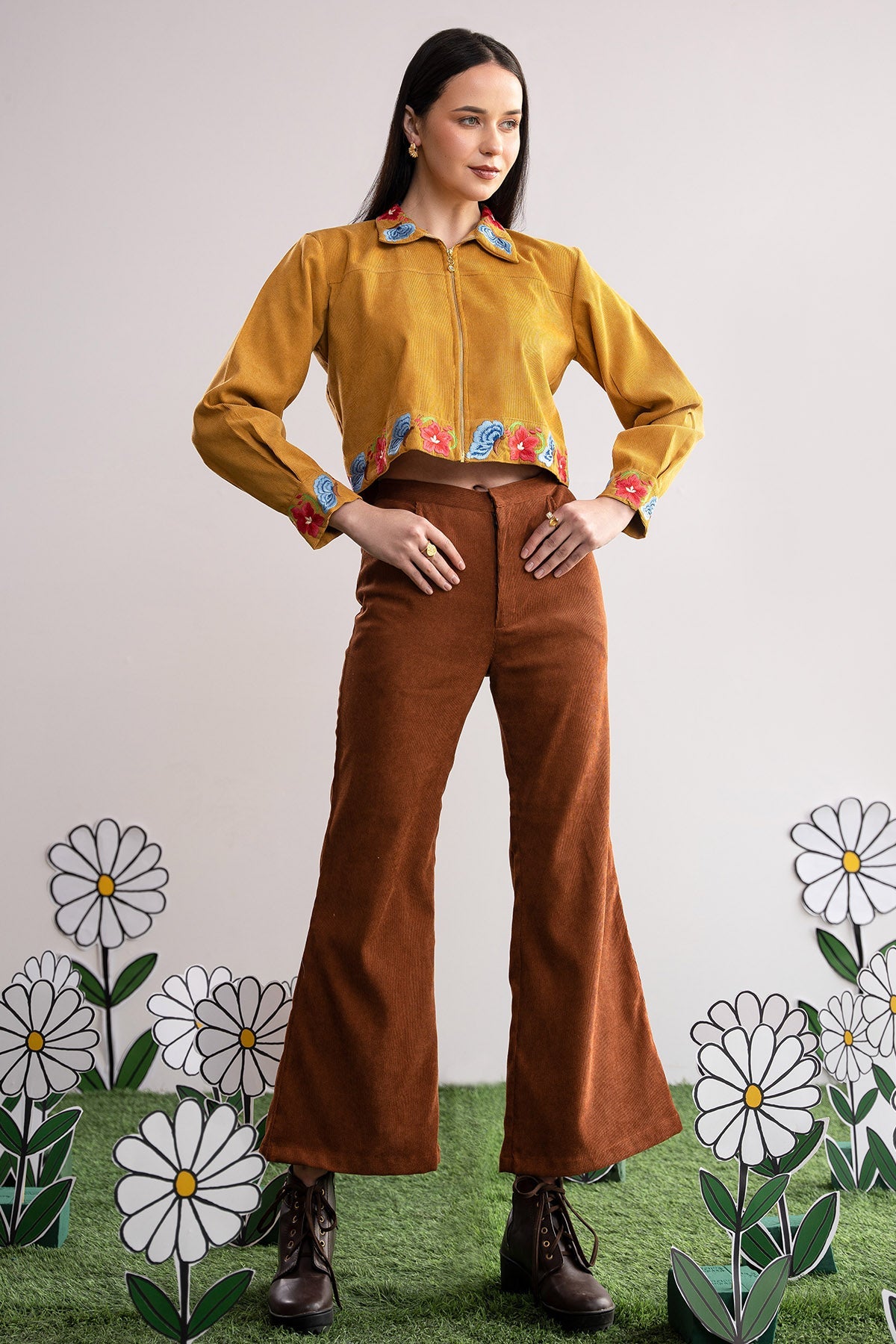 Buy Yellow Embroidered Crop Jacket for Women by 97 Motifs Designer online available at scrollnshops