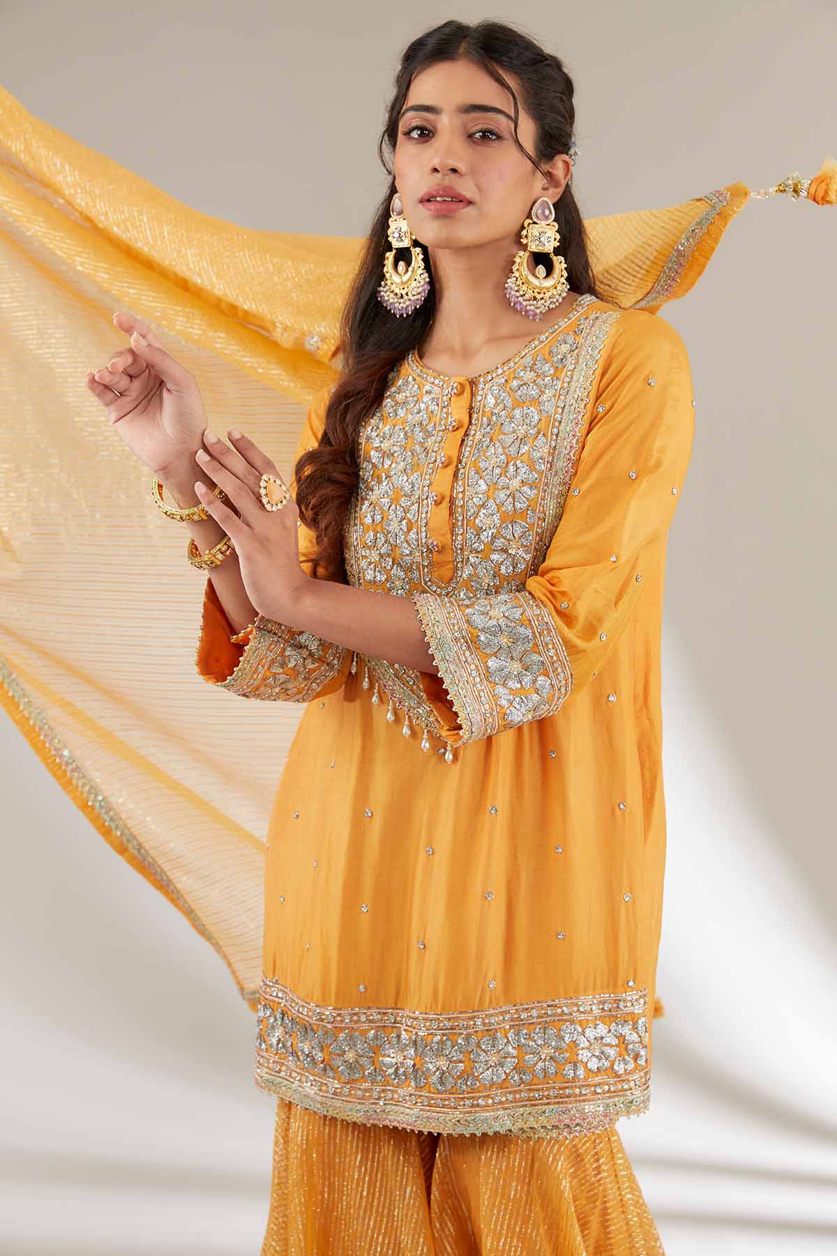 Yellow Embroidered Garara Set