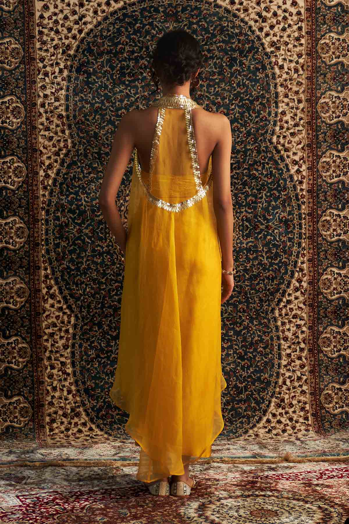 Yellow Embroidered Jacket Set