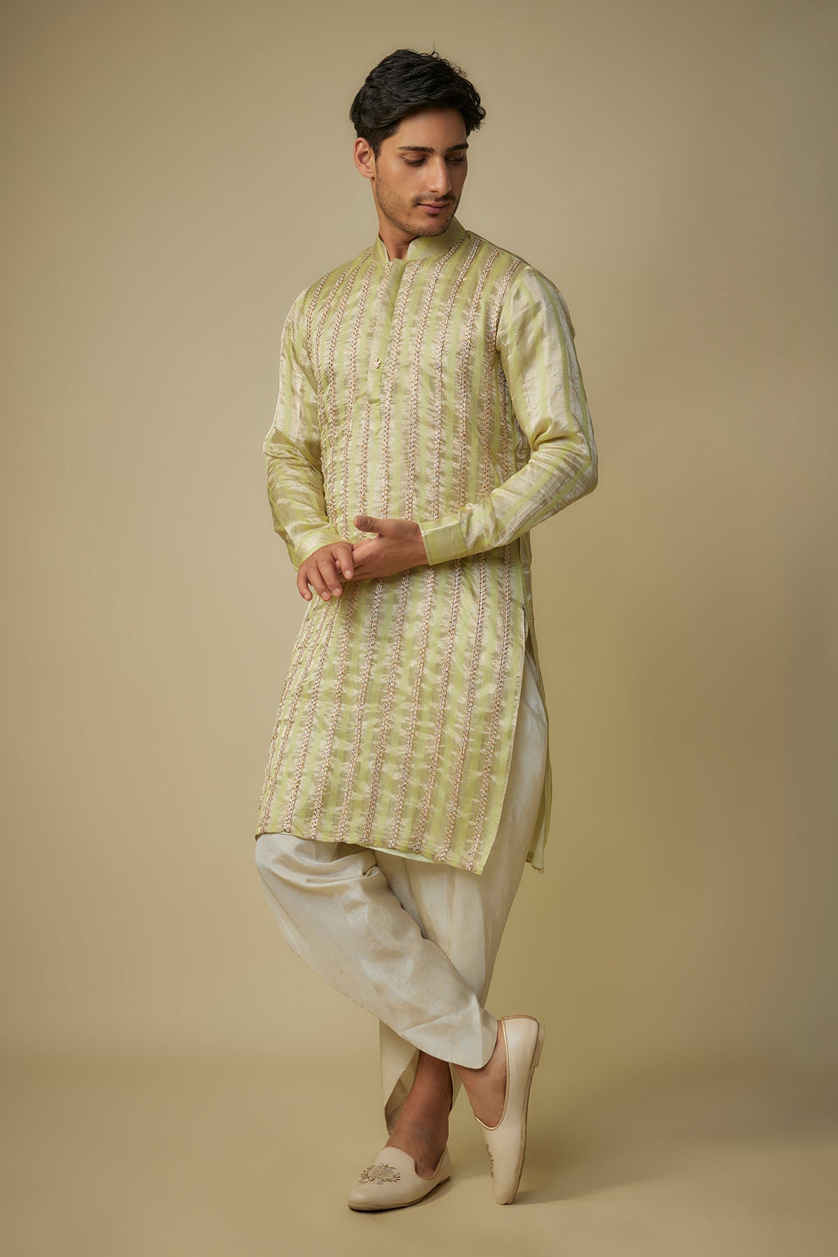 Buy Yellow Embroidered Kurta & Dhoti by Masumi Mewawalla for men online at ScrollnShops