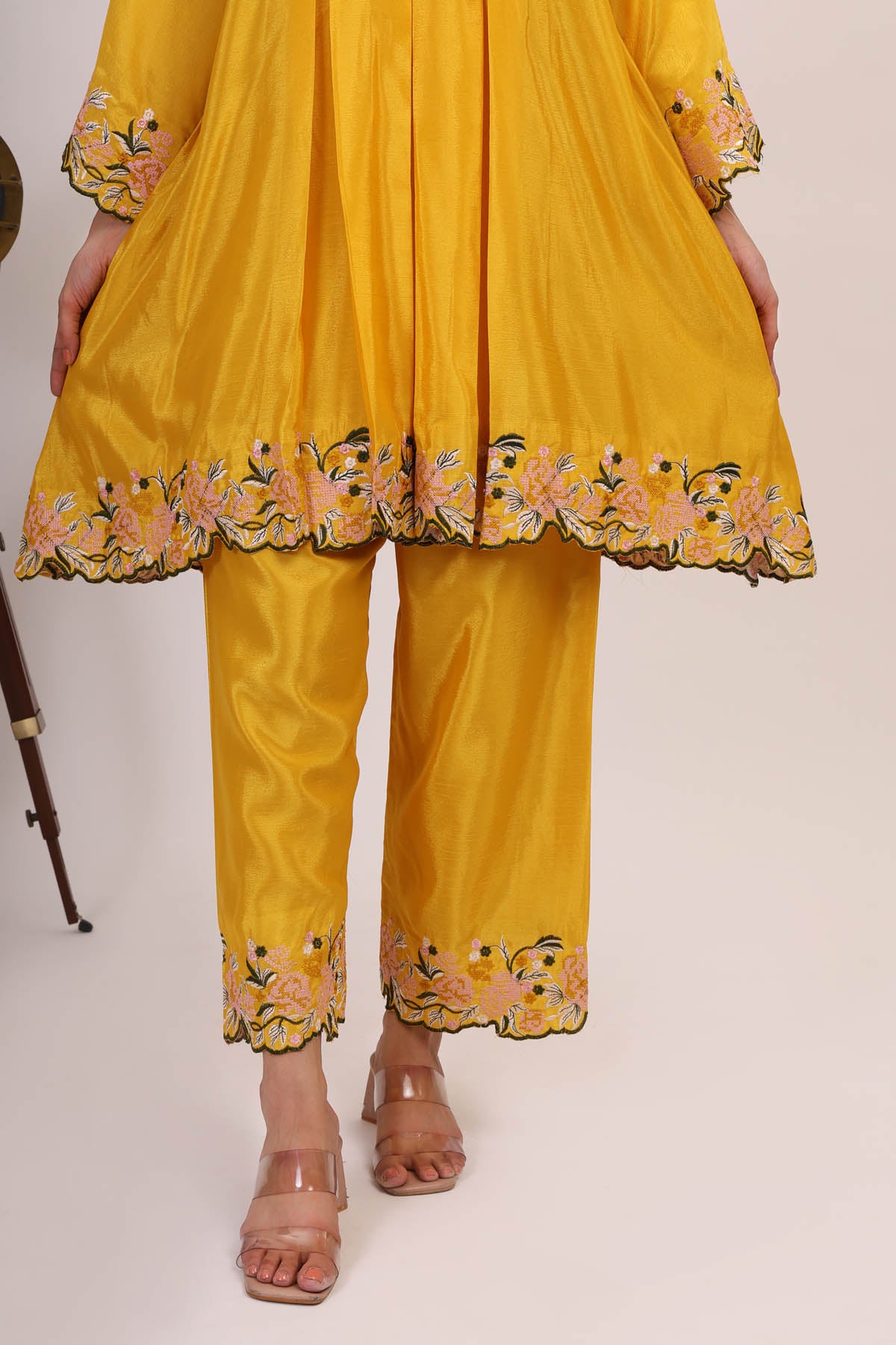 Embroidered Yellow Kurta & Pants
