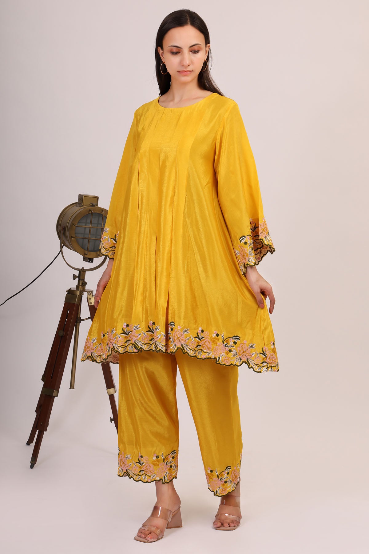 Embroidered Yellow Kurta & Pants