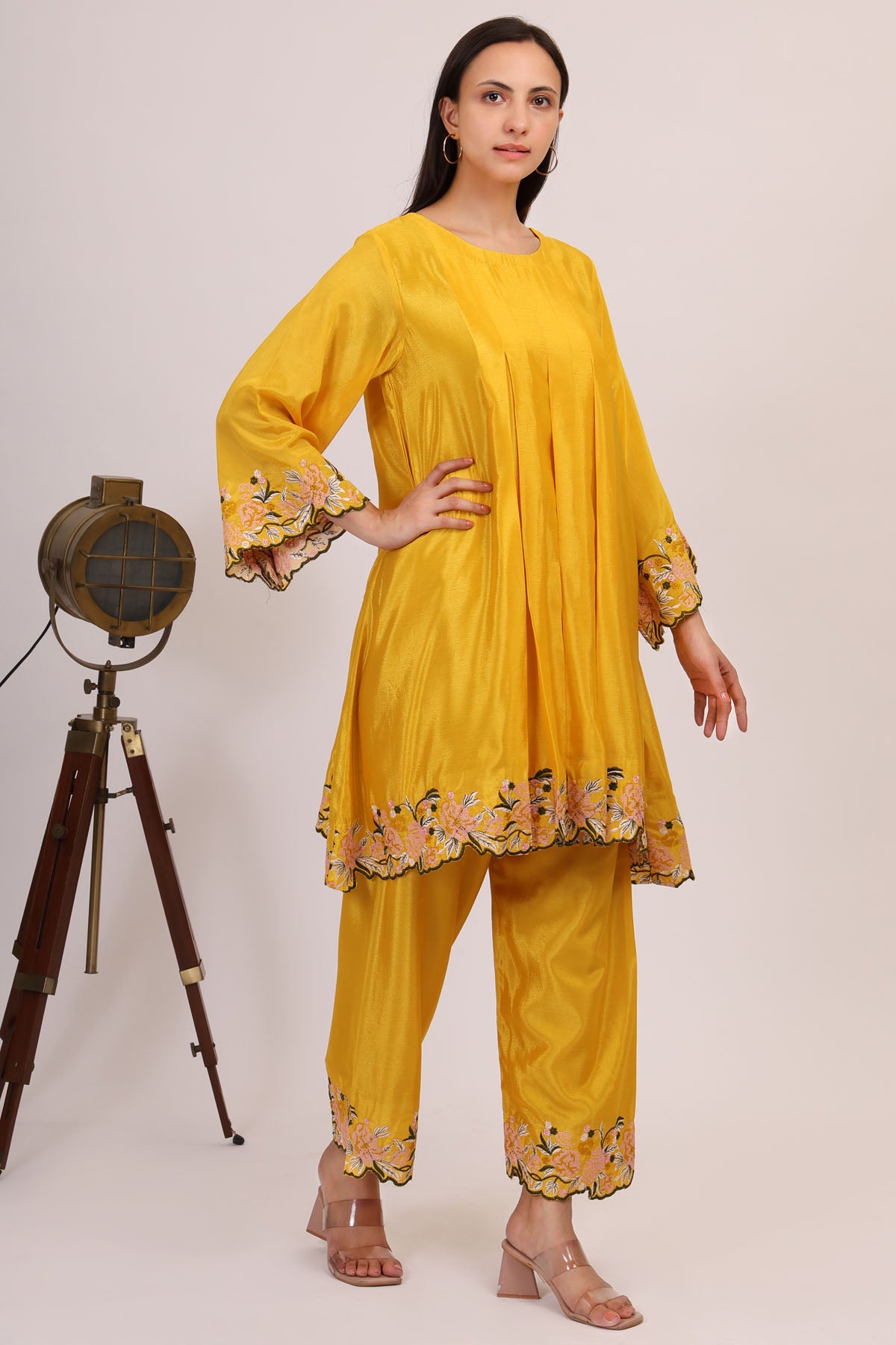 Embroidered Yellow Kurta & Pants