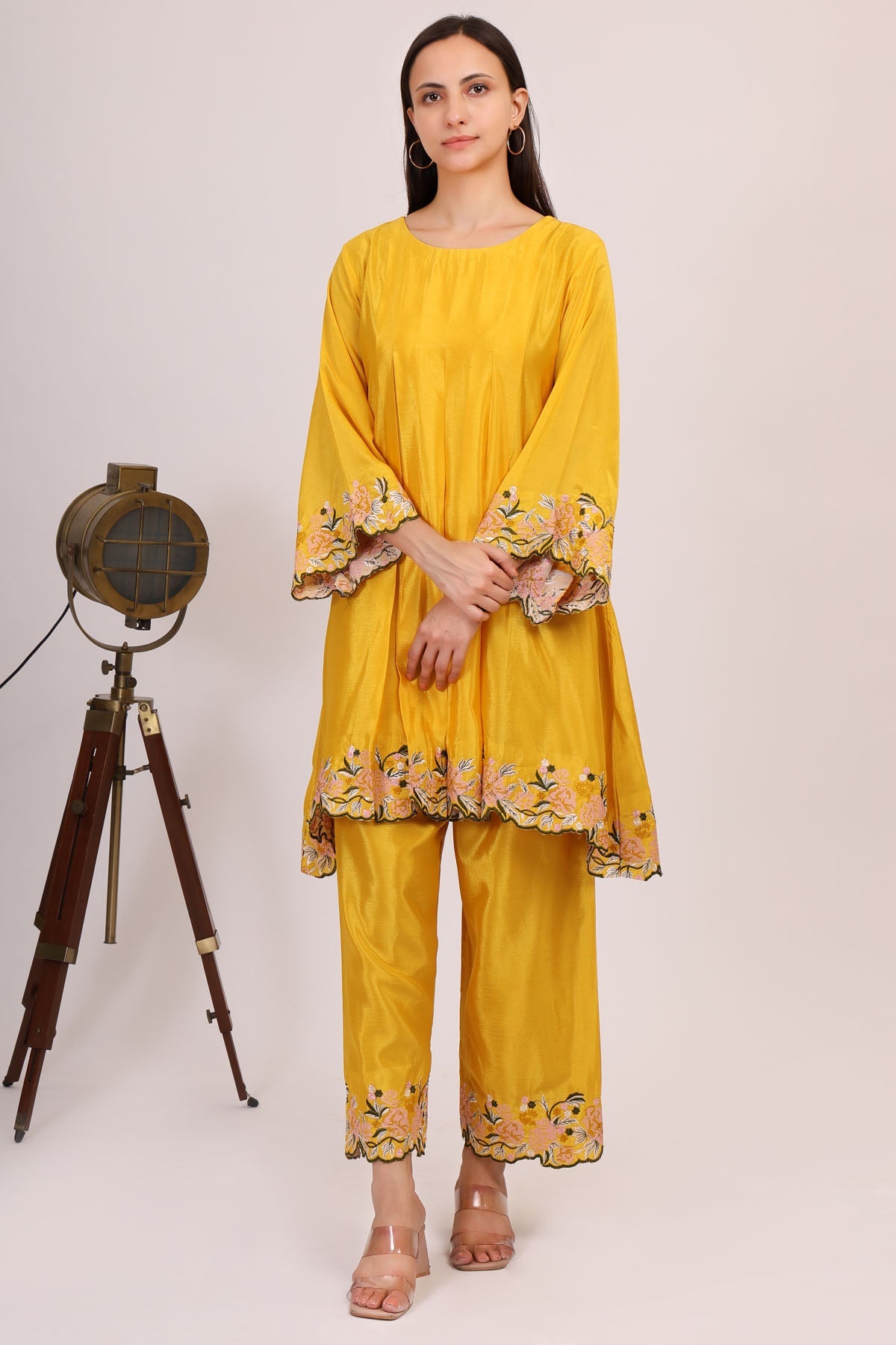 Simply Kitsch Embroidered Yellow Kurta & Pants for women online at ScrollnShops