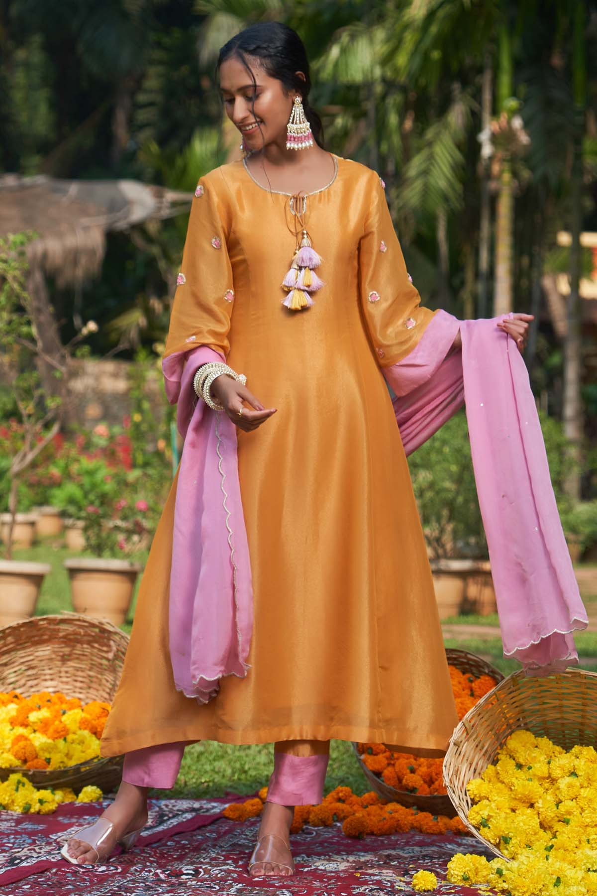 Megha Pitti Yellow Embroidered Kurta Set for women online at ScrollnShops