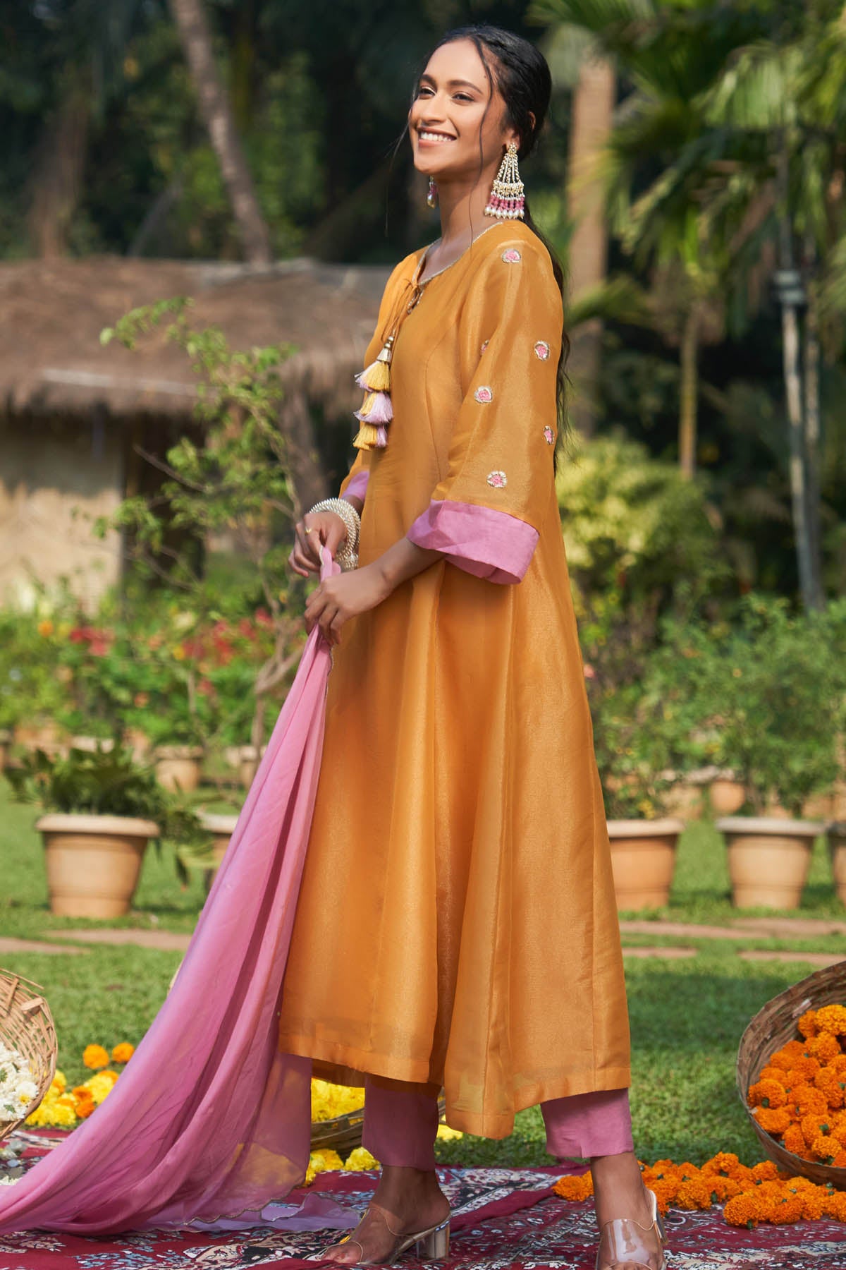 Tissue Embroidered Kurta Set