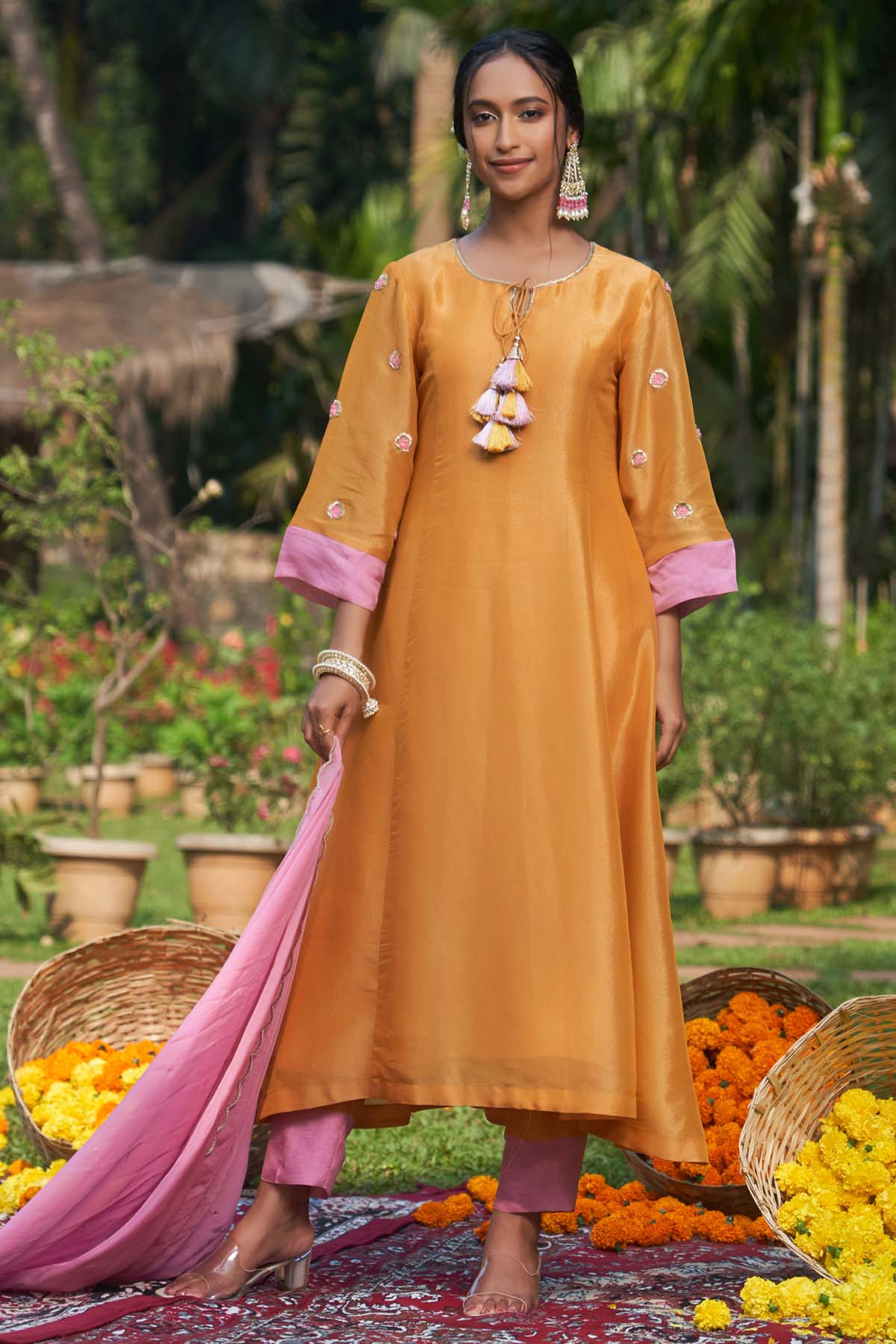 Tissue Embroidered Kurta Set