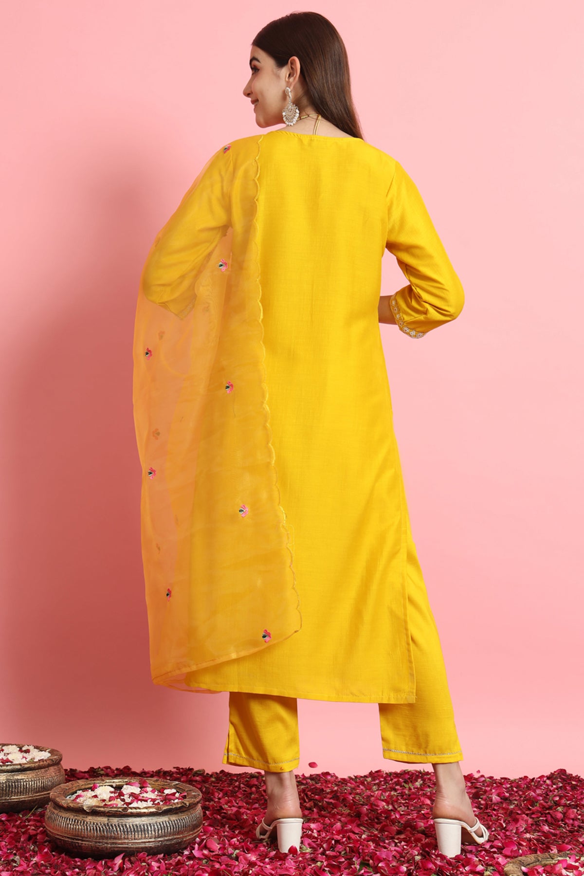 Yellow 3/4th Sleeves Kurta Set