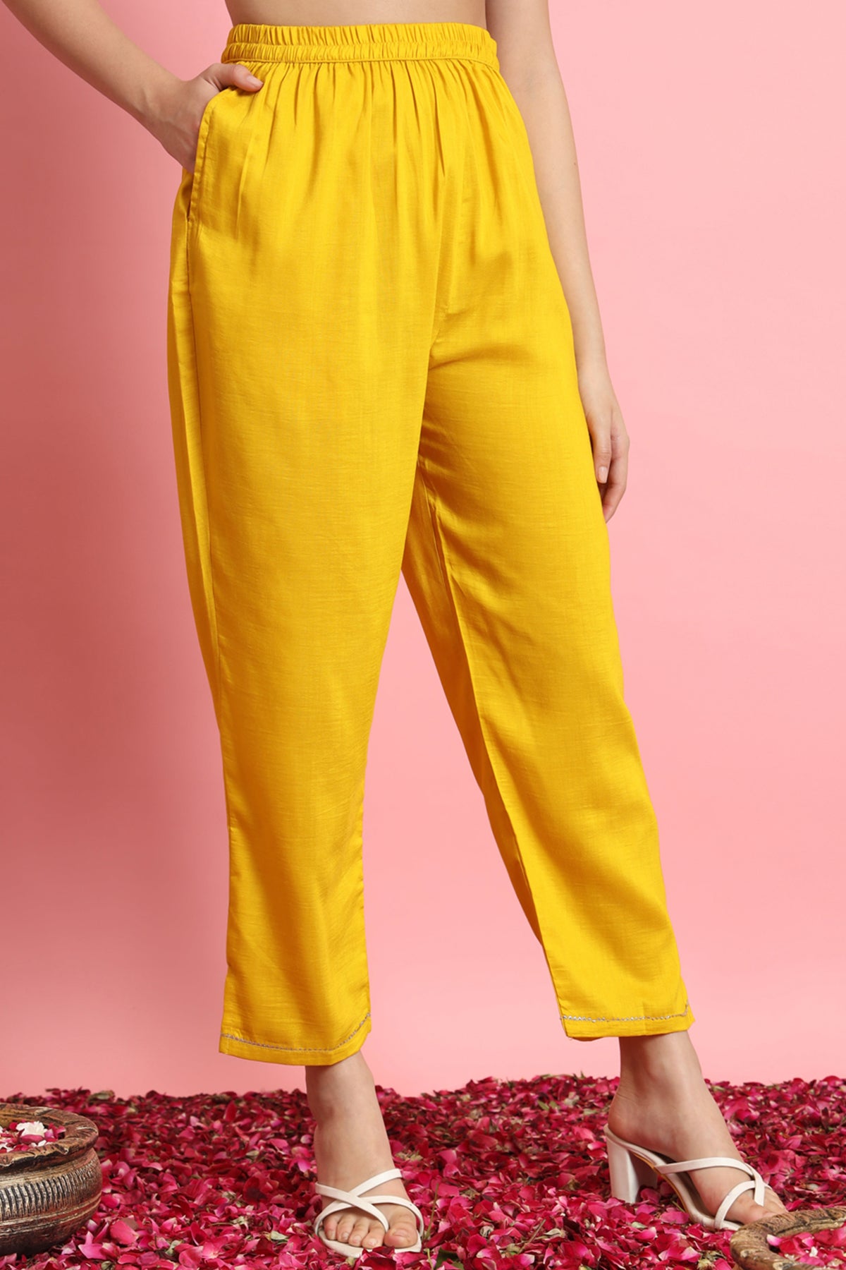 Yellow 3/4th Sleeves Kurta Set