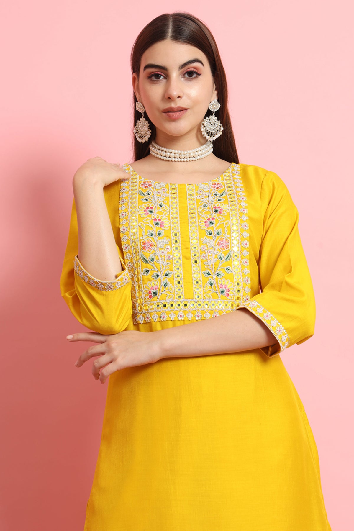 Yellow 3/4th Sleeves Kurta Set