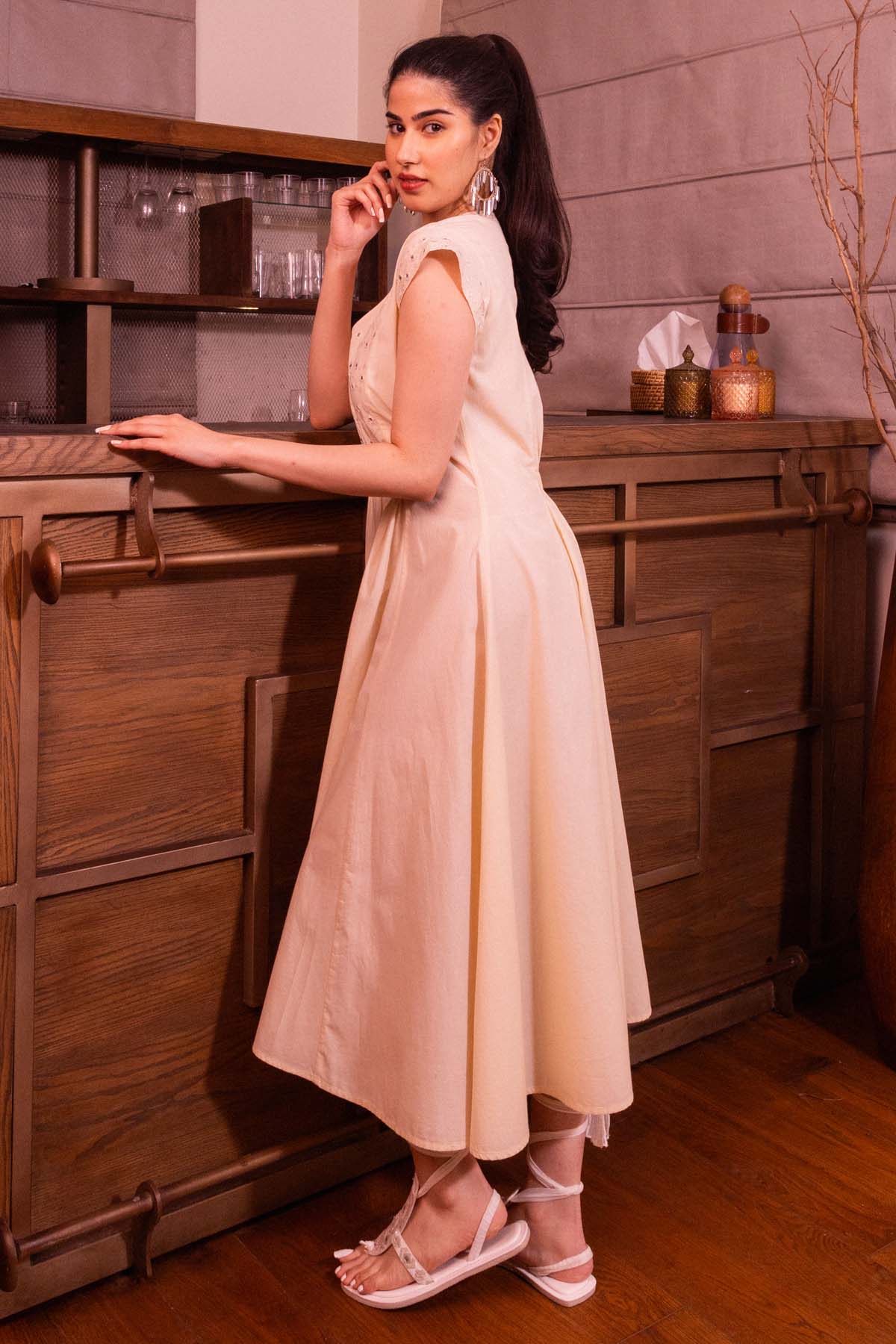 Yellow Embroidered Midi Dress