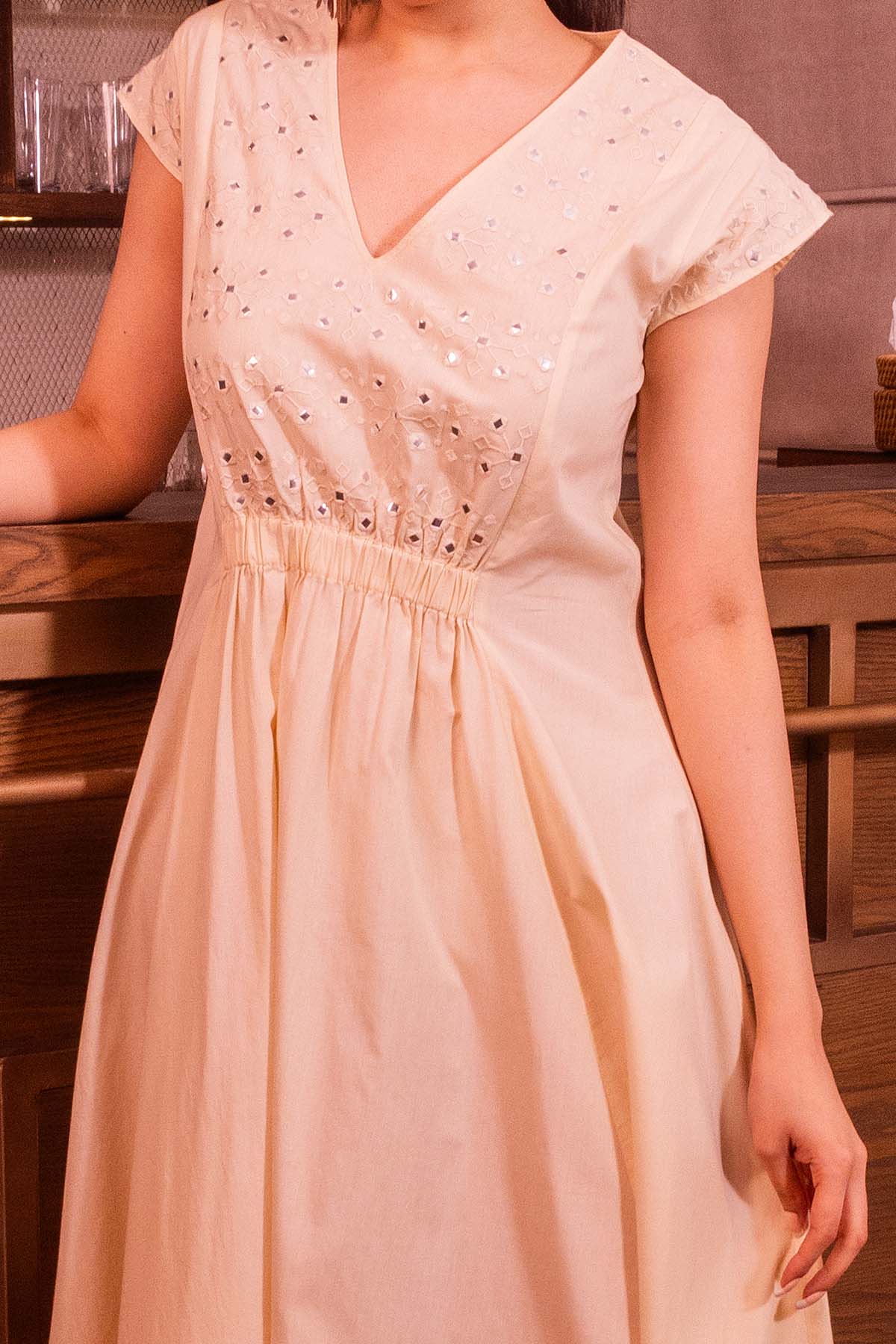 Yellow Embroidered Midi Dress