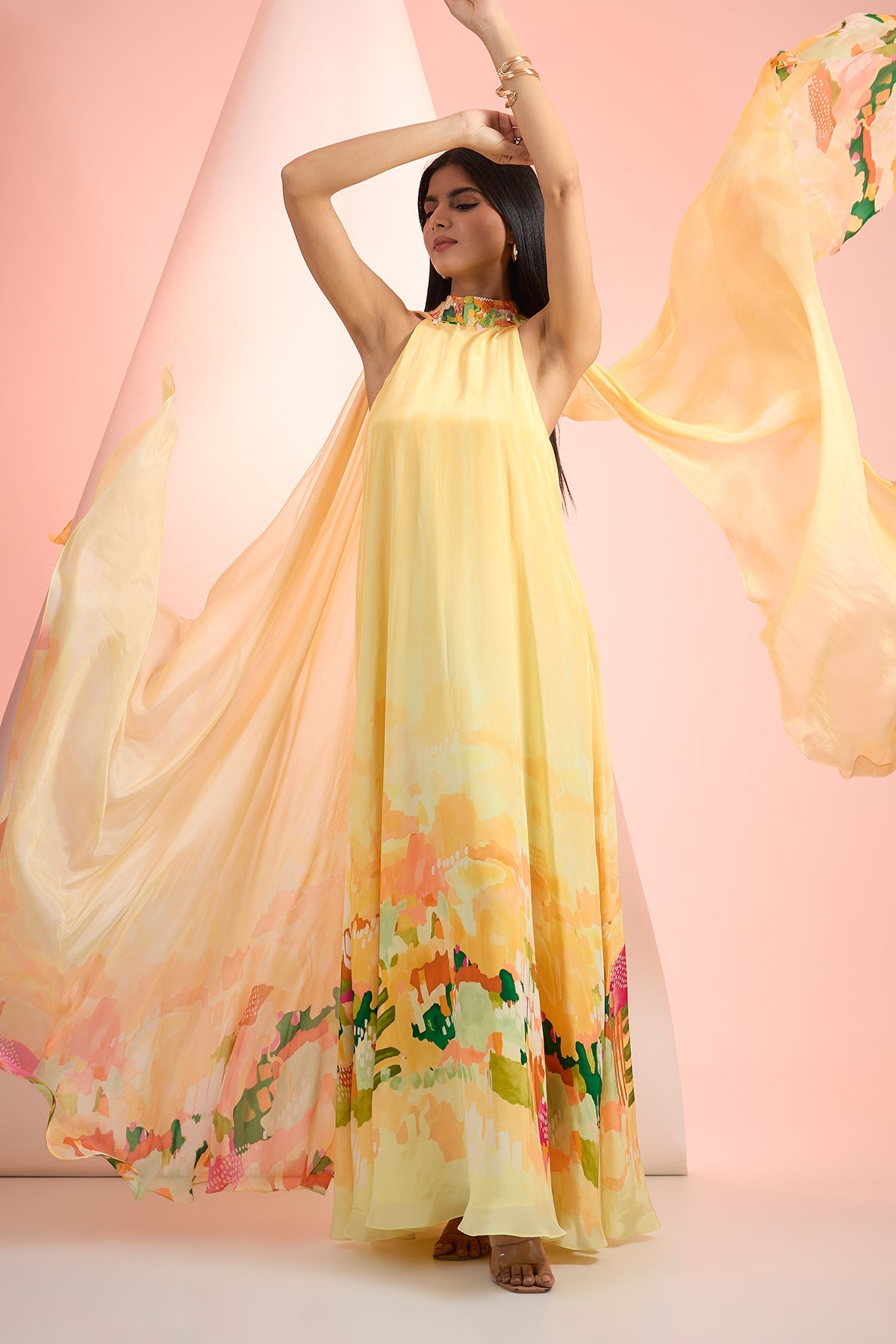 Buy Yellow Embroidered Print Dress by Mandira Wirk for Women online at ScrollnShops