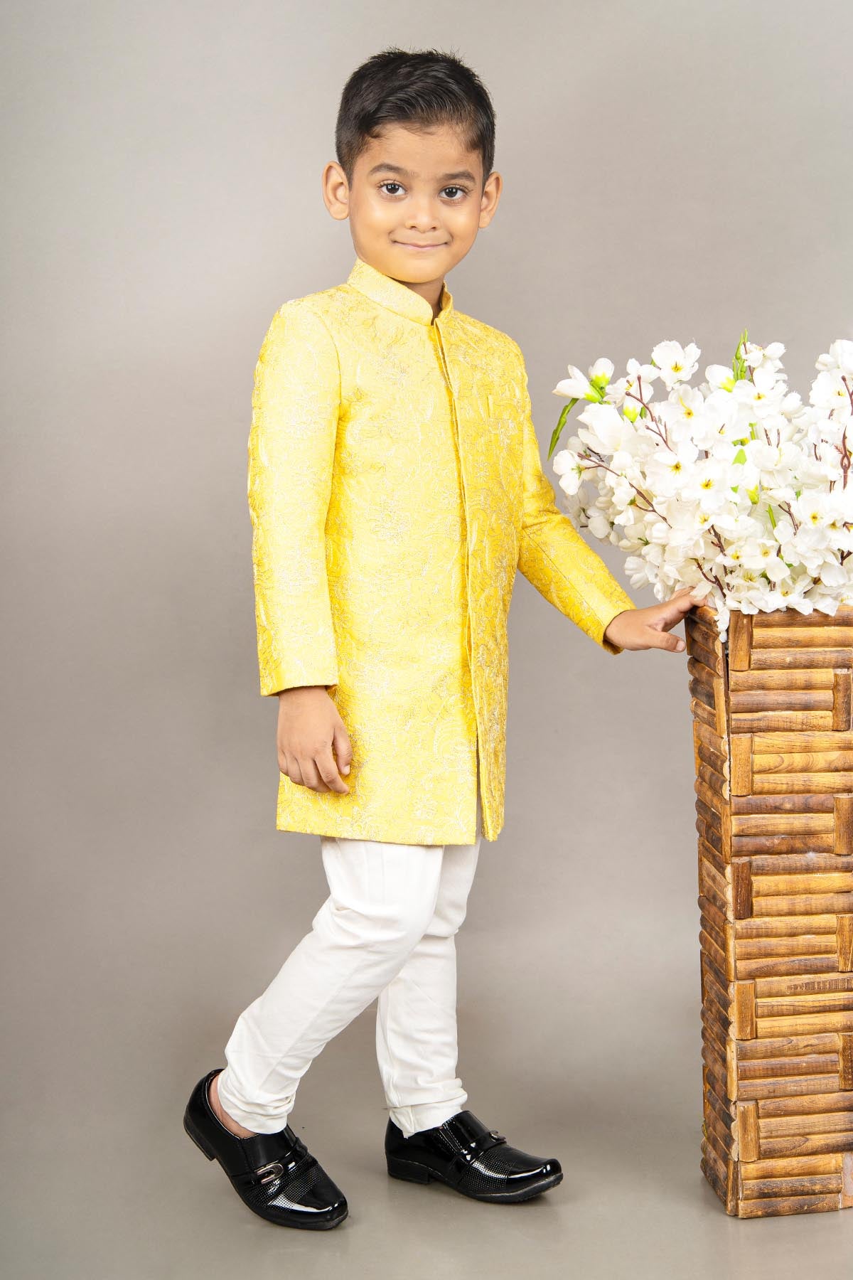 Yellow Embroidered Sherwani Set
