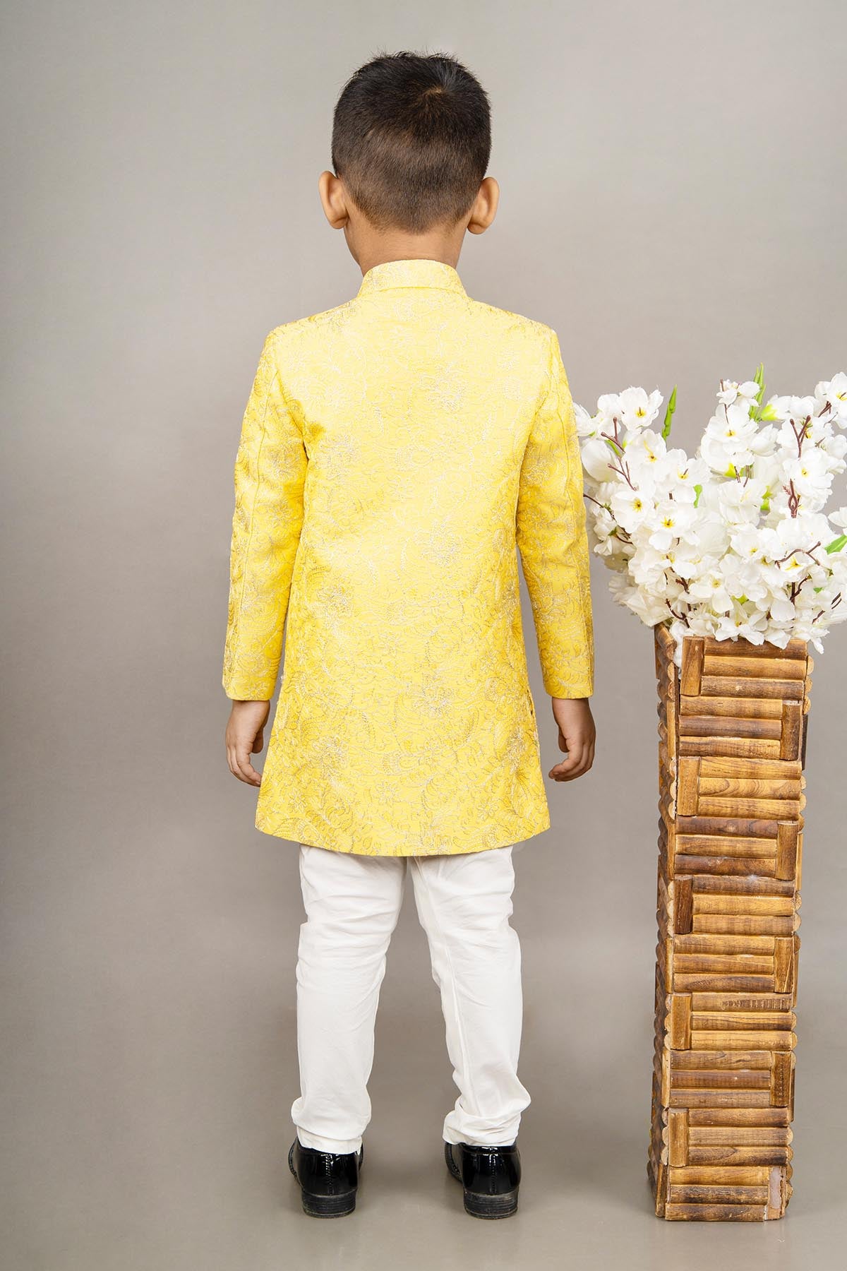 Yellow Embroidered Sherwani Set