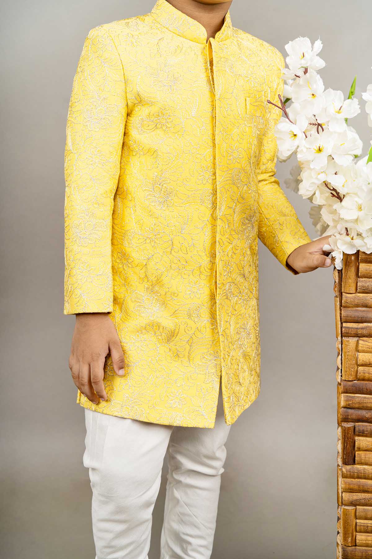Yellow Embroidered Sherwani Set